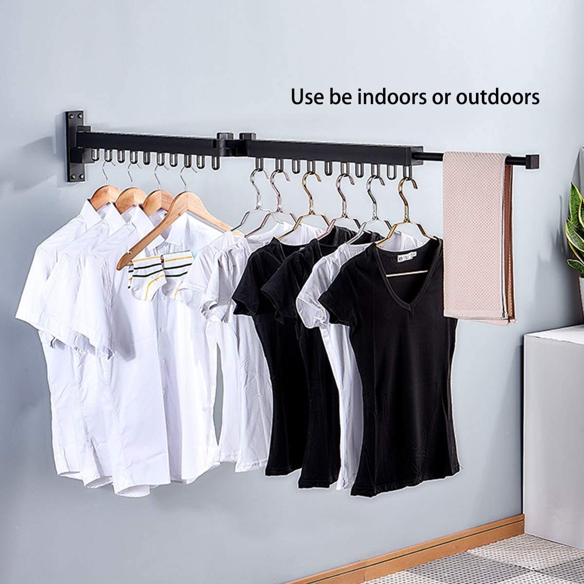 Wall Mounted Space-Saving Retractable Clothes Drying Rack - Foldable Laundry Organizer for Balcony, Mudroom, Bedroom & Pool Area - Easy Install Black Clothesline (Perfect for Small Spaces & Quick-Dry Laundry)