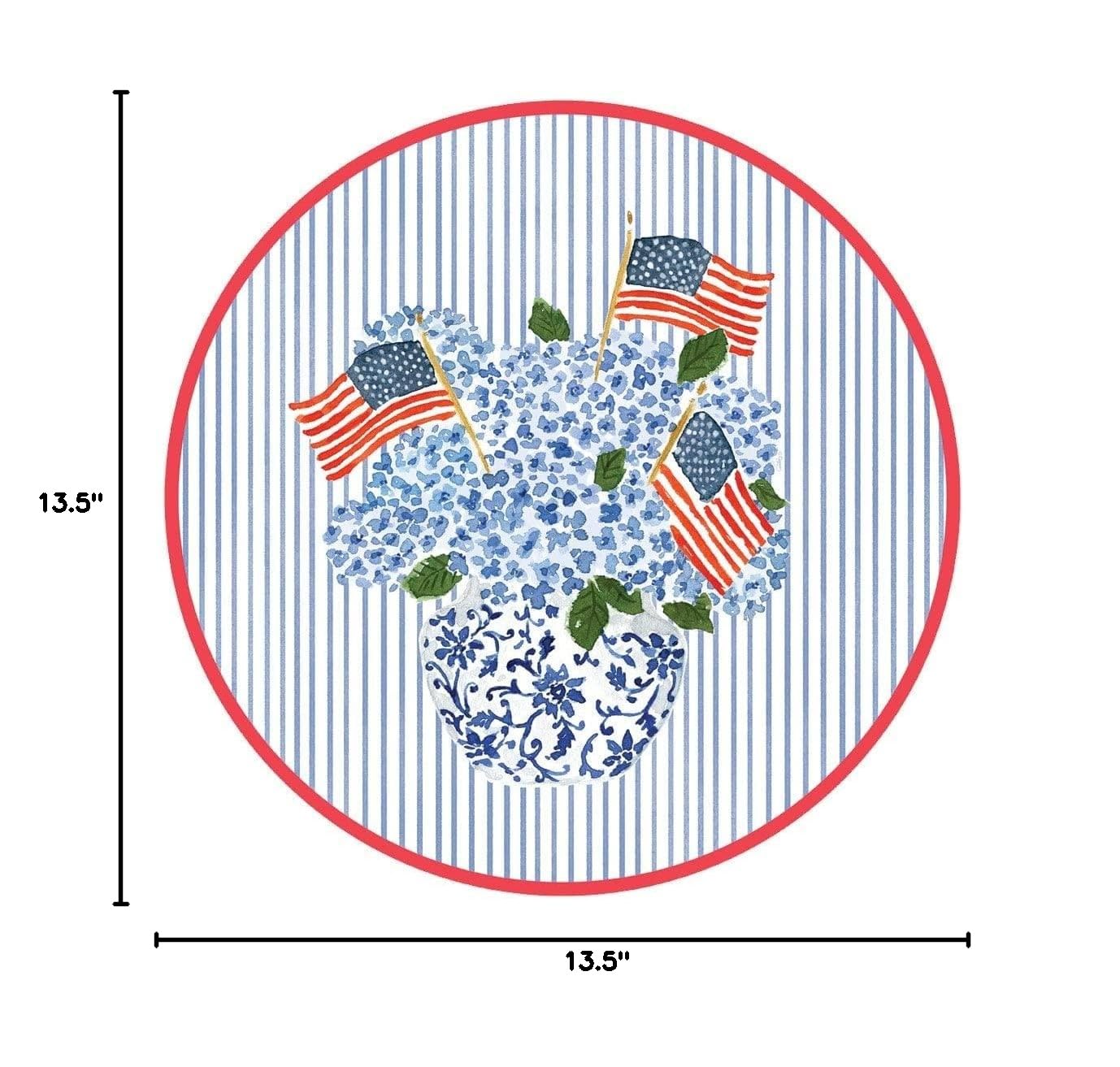 Caspari Flags and Hydrangeas Round Paper Placemats - 24 Count Set for Elegant Table Settings, Dinner Parties, and Seasonal Decorations