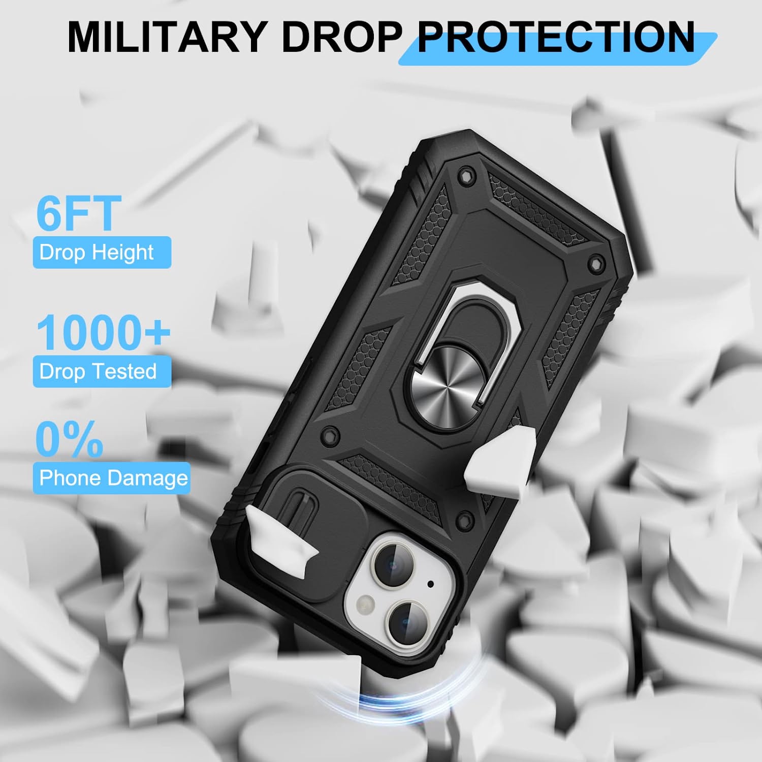 Premium Shockproof iPhone 14 Case with Built-in Stand & Rotating Camera Cover - 6.1 Inch Protective Phone Case (Black) - Perfect for Watching Videos, Video Calls & Hands-Free Use