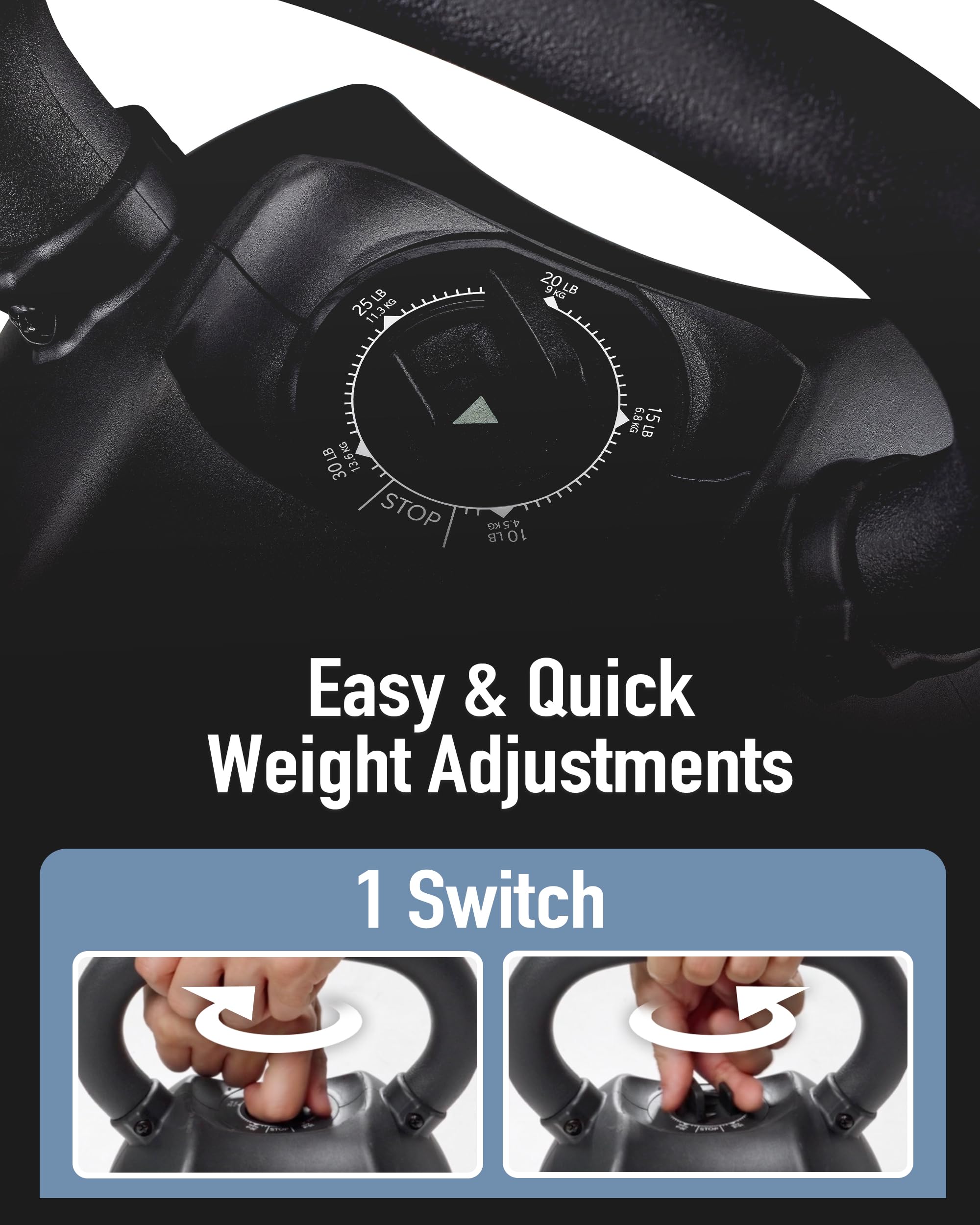 30lb Adjustable Kettlebell - 5-in-1 Weight Set for Home Gym, Full Body Workout, Strength Training & Fitness Exercises | Perfect for Beginners & Women | Ideal for HIIT, CrossFit, Yoga & Functional Training