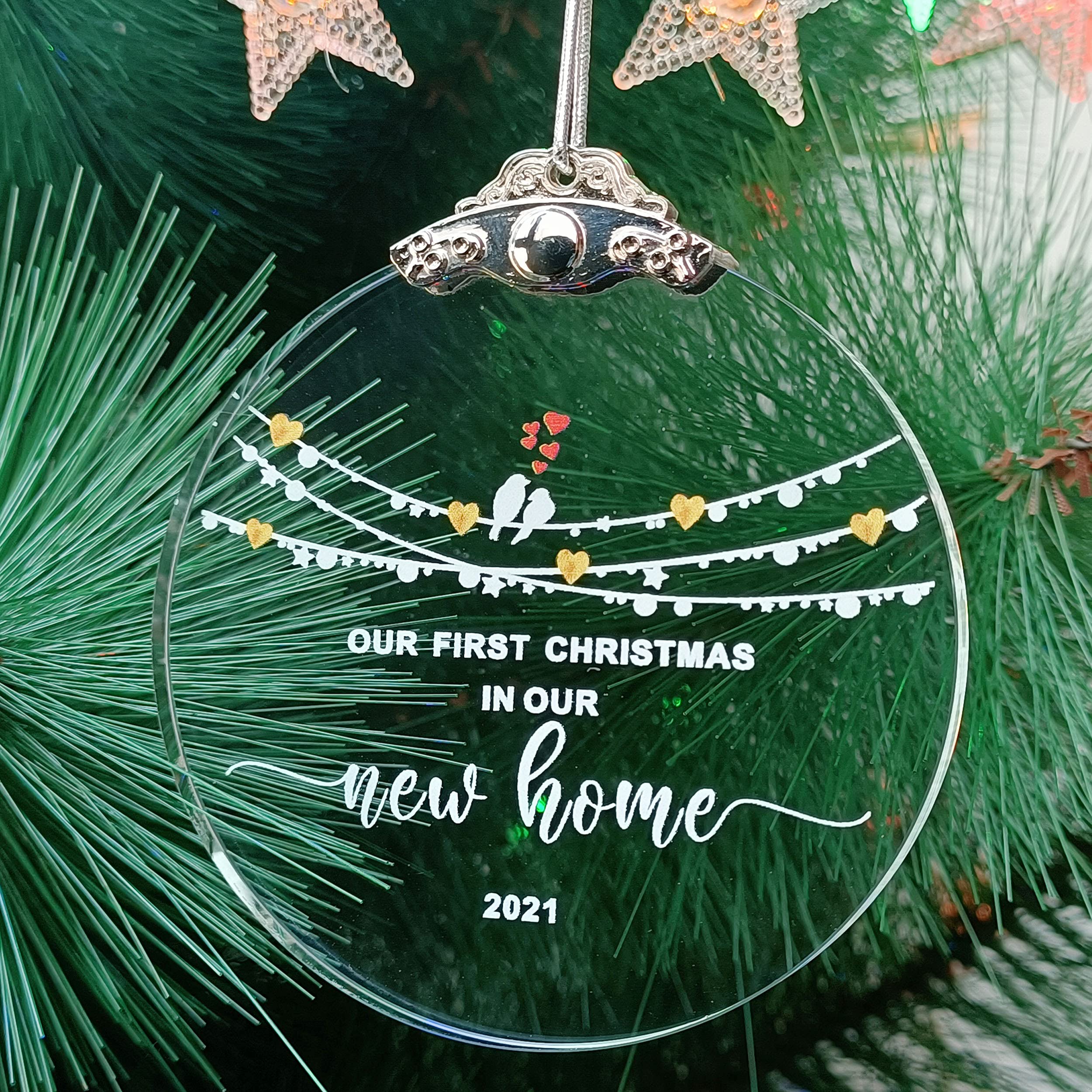 First Christmas in Our New Home Ornament - Round Crystal Glass Keepsake for Housewarming, Wedding & Couple Gifts - Perfect for Xmas Tree Decor and New Home Celebration