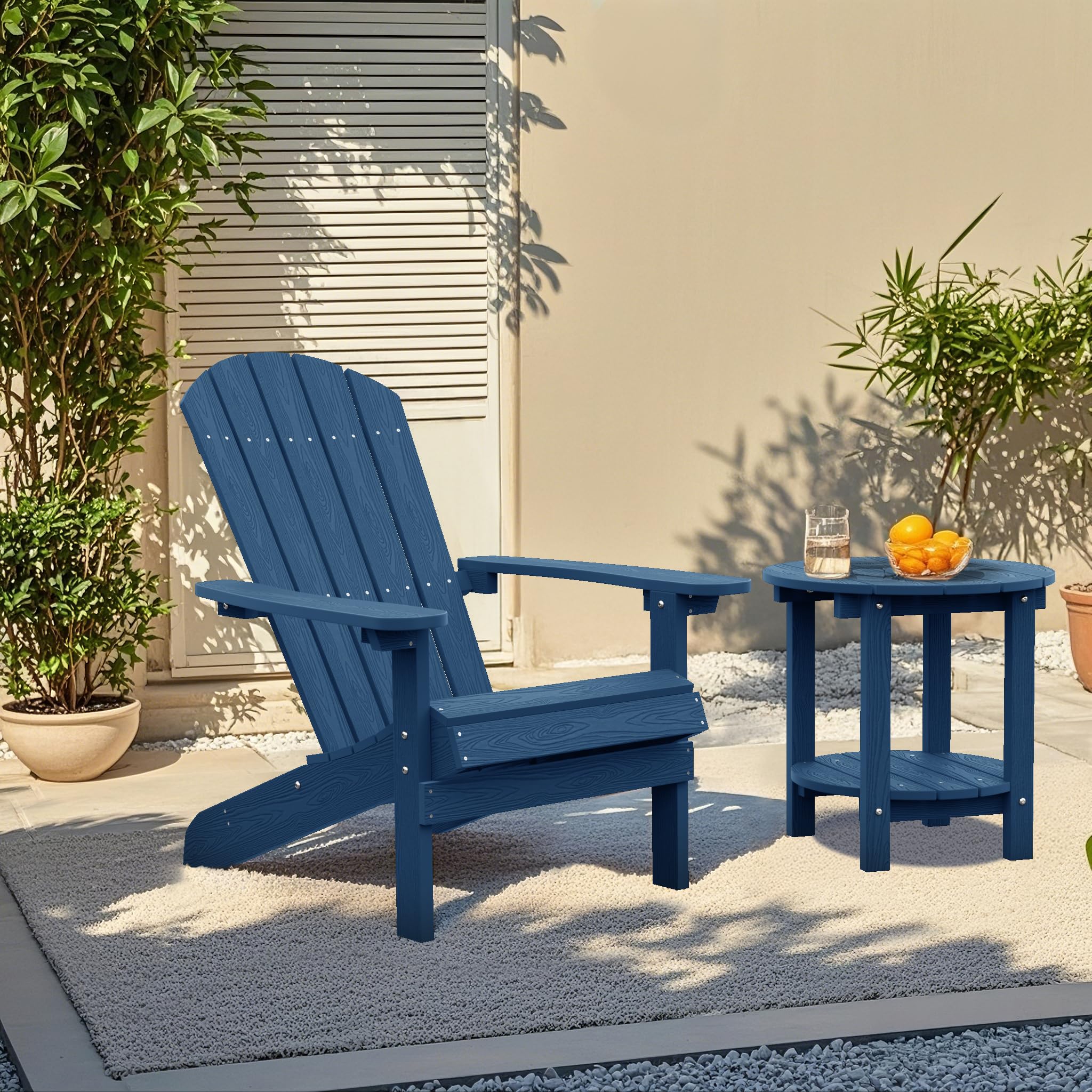 Weather-Resistant YEFU Adirondack Chair - Outdoor HIPS Plastic Patio Chair with Wood Texture - Durable Lawn, Fire Pit, Deck & Garden Furniture for Adults (Navy Blue) - Perfect for Backyard Relaxation & Outdoor Entertaining