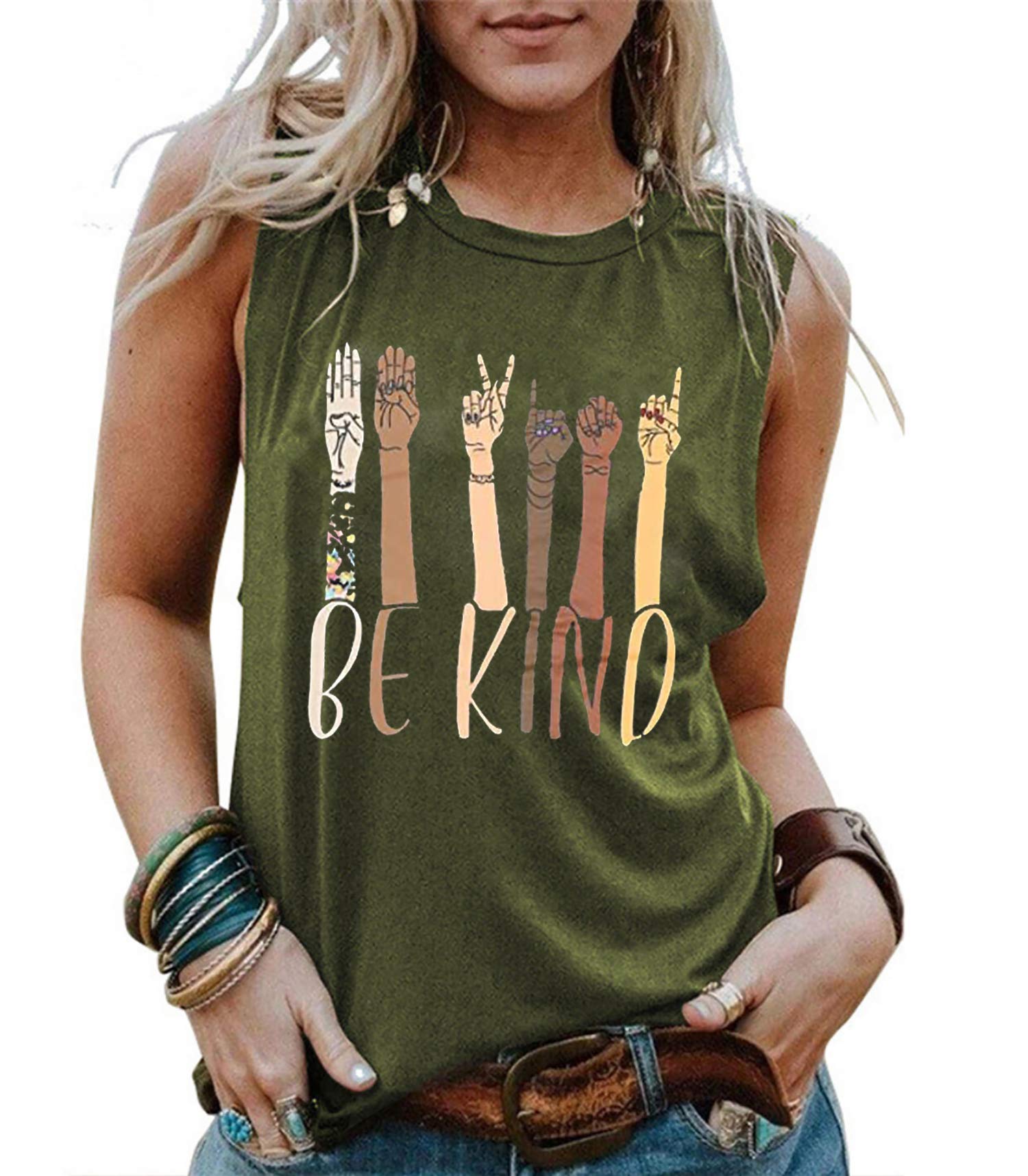 ASL Sign Language Tank Top for Women - Be Kind Inspirational Sleeveless Graphic Tee - Perfect for Teachers, Interpreters & ASL Learners