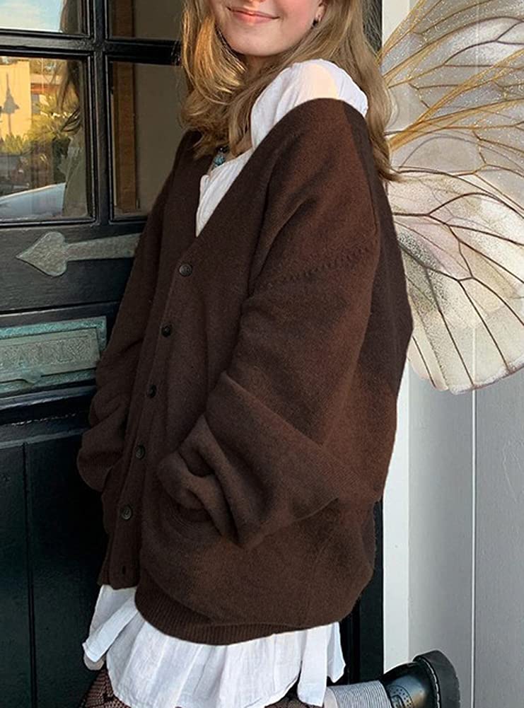 Hotmiss Women's Brown V-Neck Button Down Knitted Cropped Cardigan Sweater | Streetwear Shrug Crop Top | Perfect for Layering, Casual Outfits & Fall Fashion
