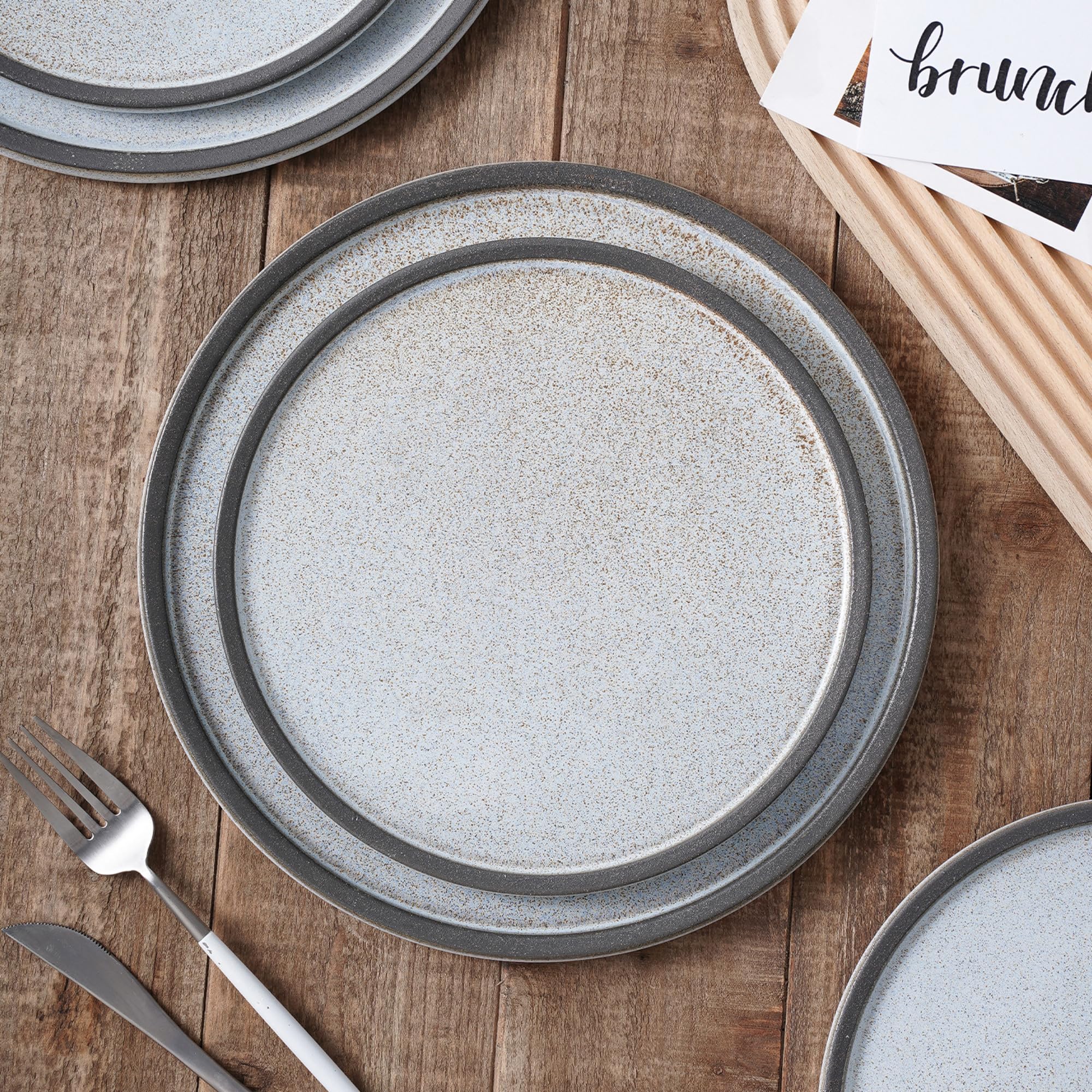 Stone Lain Vince Stoneware Reactive Glaze Dinnerware Set - 16-Piece Gray Dinner Set for 4, Durable Ceramic Plates & Bowls - Perfect for Family Dinners, Entertaining Guests & Restaurant-Style Dining