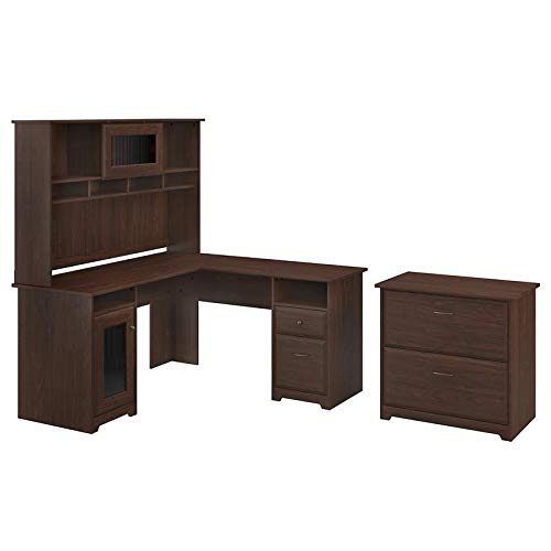 Scranton & Co Cabot L-Shaped Desk with Hutch & File Cabinet - Modern Walnut Finish Home Office Furniture for Small Spaces | Perfect for Remote Work, Study & Craft Rooms