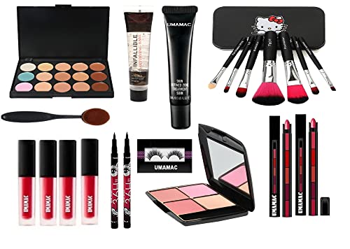 UMA MAC 15-Piece Makeup Kit for Girls - Concealer Palette, Foundation Brush, Primer, Kajal, 5-in-1 Lipstick Set, Makeup Brushes & BB Cream | Perfect for Everyday Makeup, Parties & Special Occasions