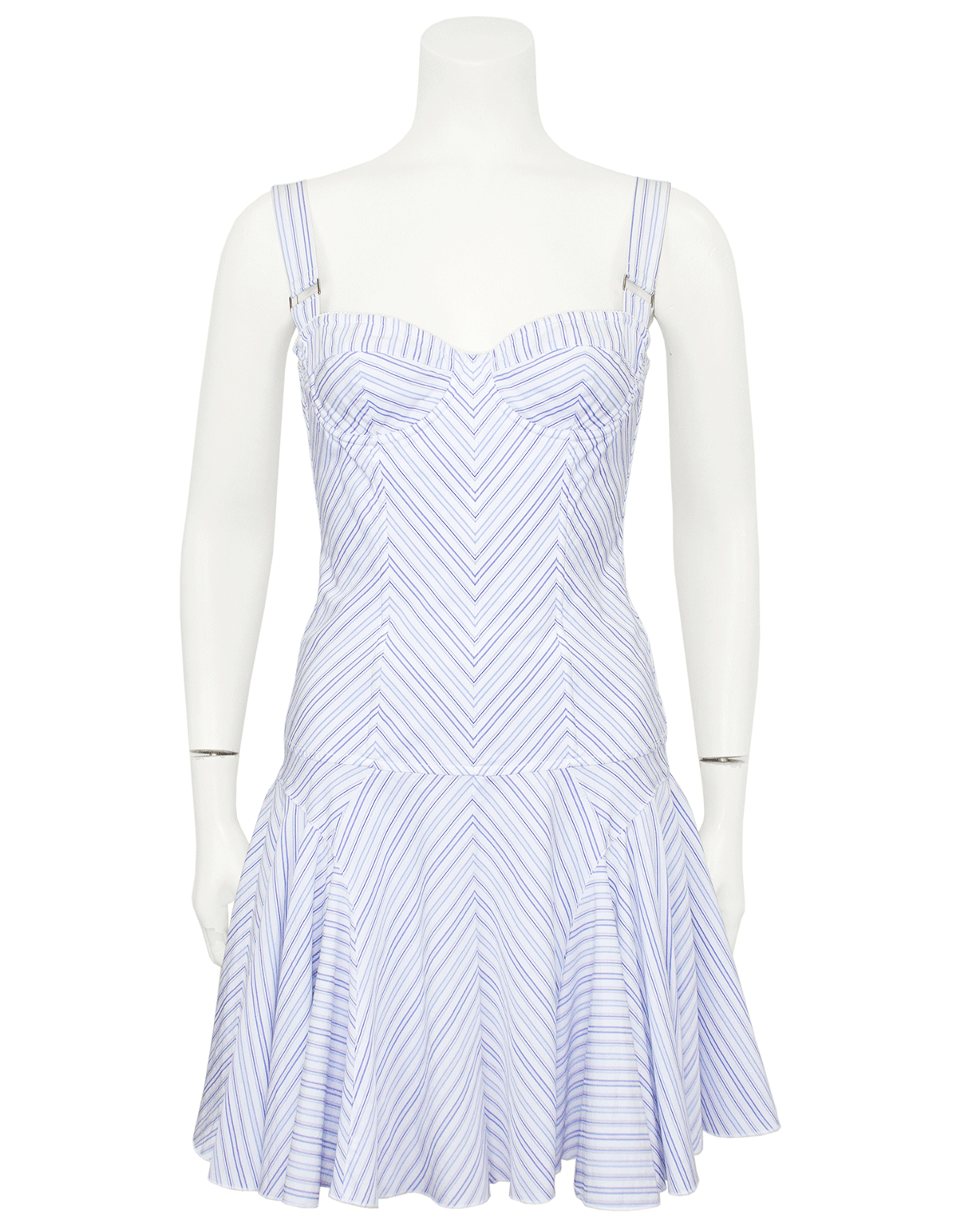 Blue and White Chevron Striped Cotton Mini Dress for Women - Summer Casual Sundress, Beach Cover Up, Party Outfit