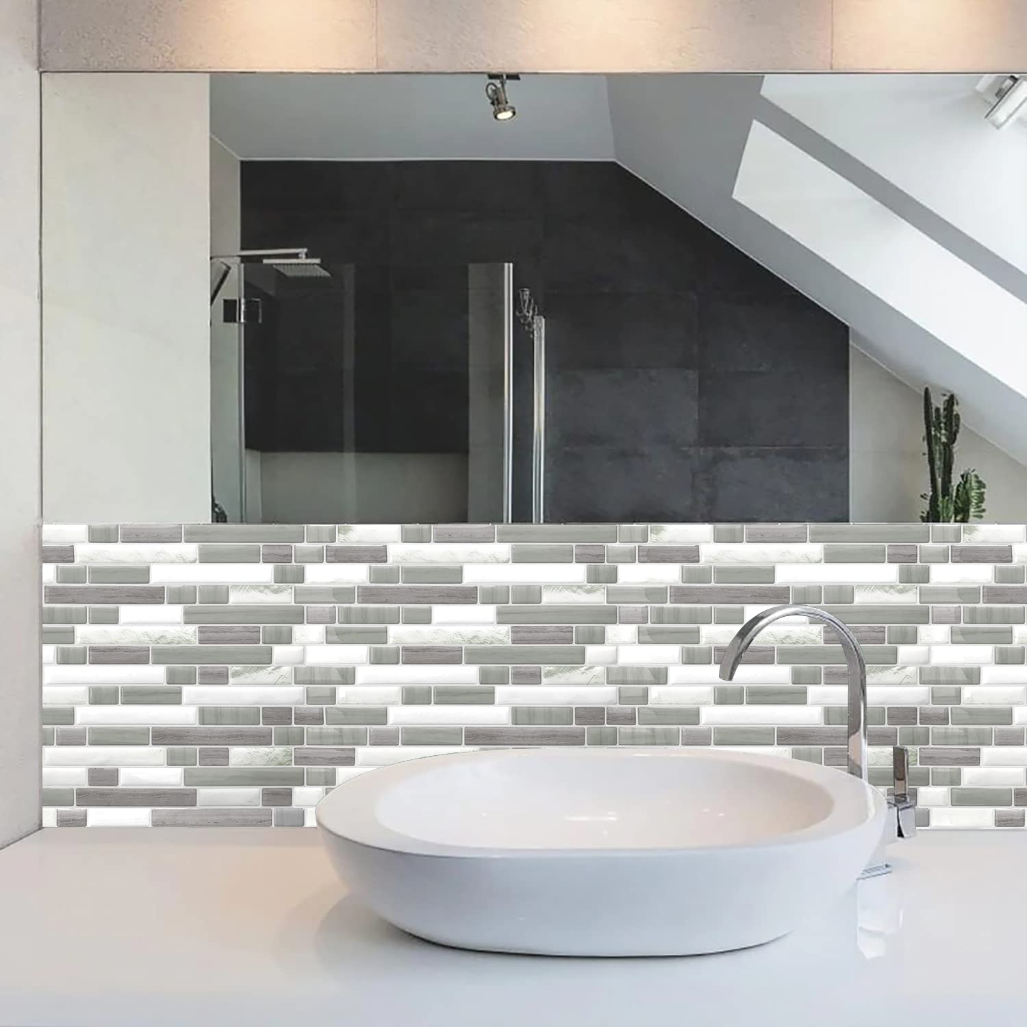 STICKGOO Thick Peel and Stick Tile Backsplash - 12”×12” Self Adhesive Wall Tiles for Kitchen & Bathroom - Easy Installation, Waterproof & Removable (10 Sheets, Gray) - Perfect for DIY Home Renovation, Apartment Upgrades, and Rental Property Decor