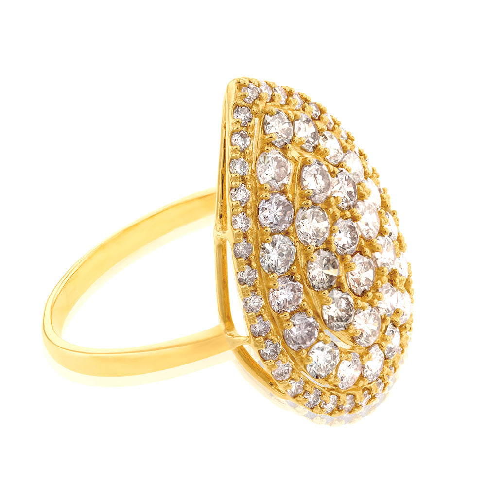18ct Yellow Gold 2 Carat Diamond Pear Shape Cluster Ring for Women - Elegant Engagement, Wedding & Anniversary Jewelry Gift