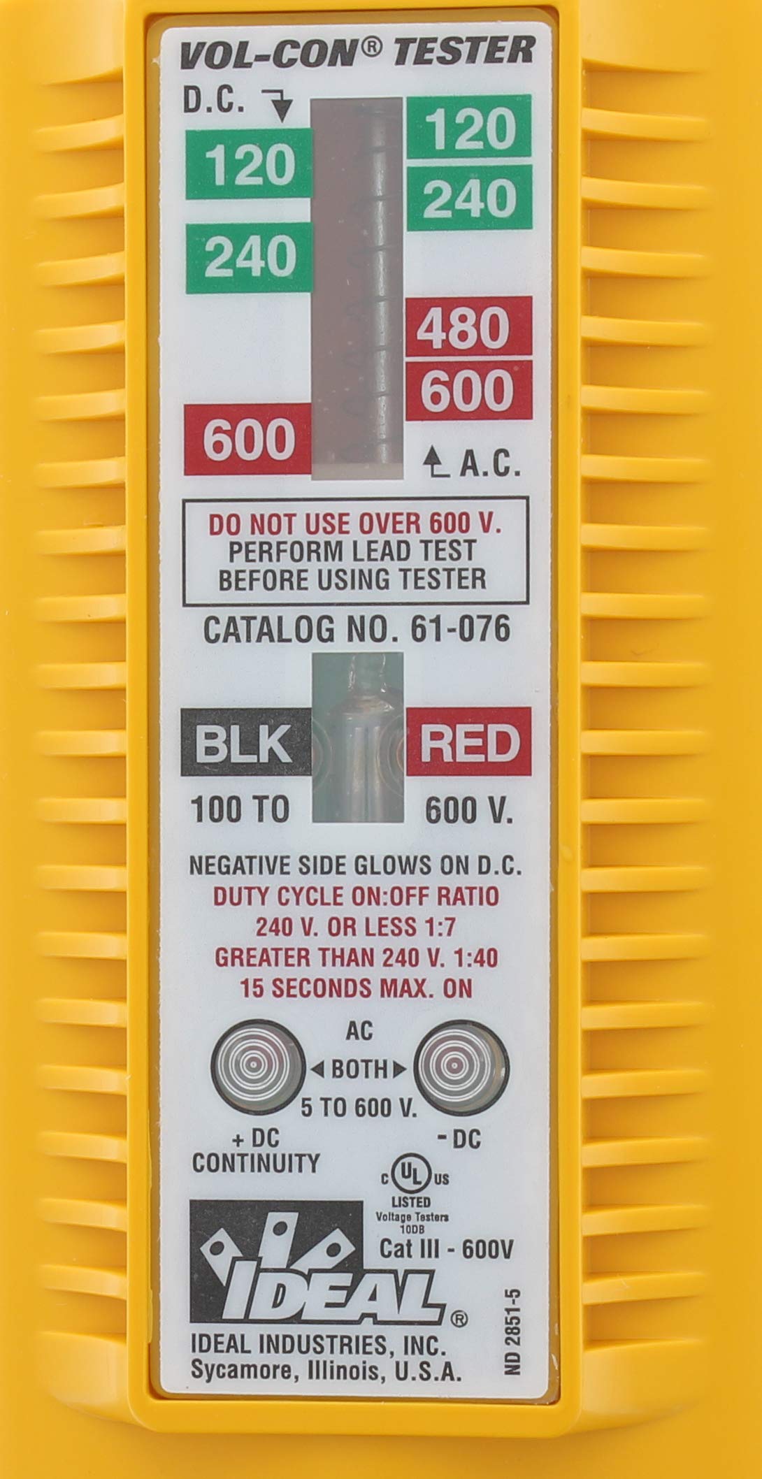 Ideal Electrical 61-076 Vol-Con Solenoid Voltage Tester with Vibration Mode - AC/DC Voltage Detector up to 600V, CAT III Safety Rated, Yellow - Perfect for Electricians, HVAC Technicians & Home Electrical Testing