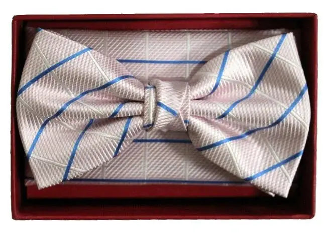Elegant Pink Check Silk Bow Tie and Pocket Square Set - Perfect for Weddings, Prom & Formal Events | LA Smith Collection