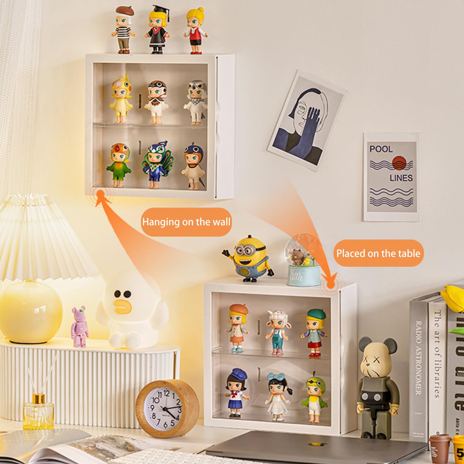 Clear Acrylic Display Case for Collectible Figures - Wall Mounted Square Doll Storage Box with Adjustable Stand & Door - Dustproof & Moisture Proof Protection for Lego Sets, Action Figures, Pop Mart Toys (White) - Perfect for Home Decoration, Toy Collection Display & Gift Packaging