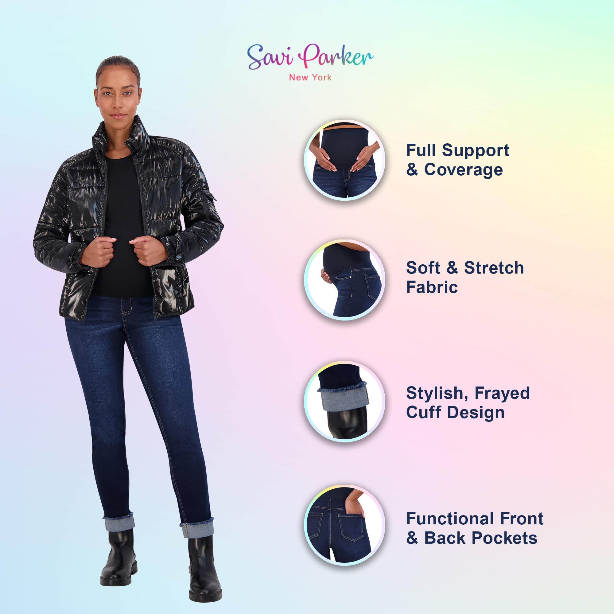 Savi Parker Women's Maternity Jeans Over The Belly – Comfortable Straight Leg Pregnancy Pants for Expecting Moms, 27