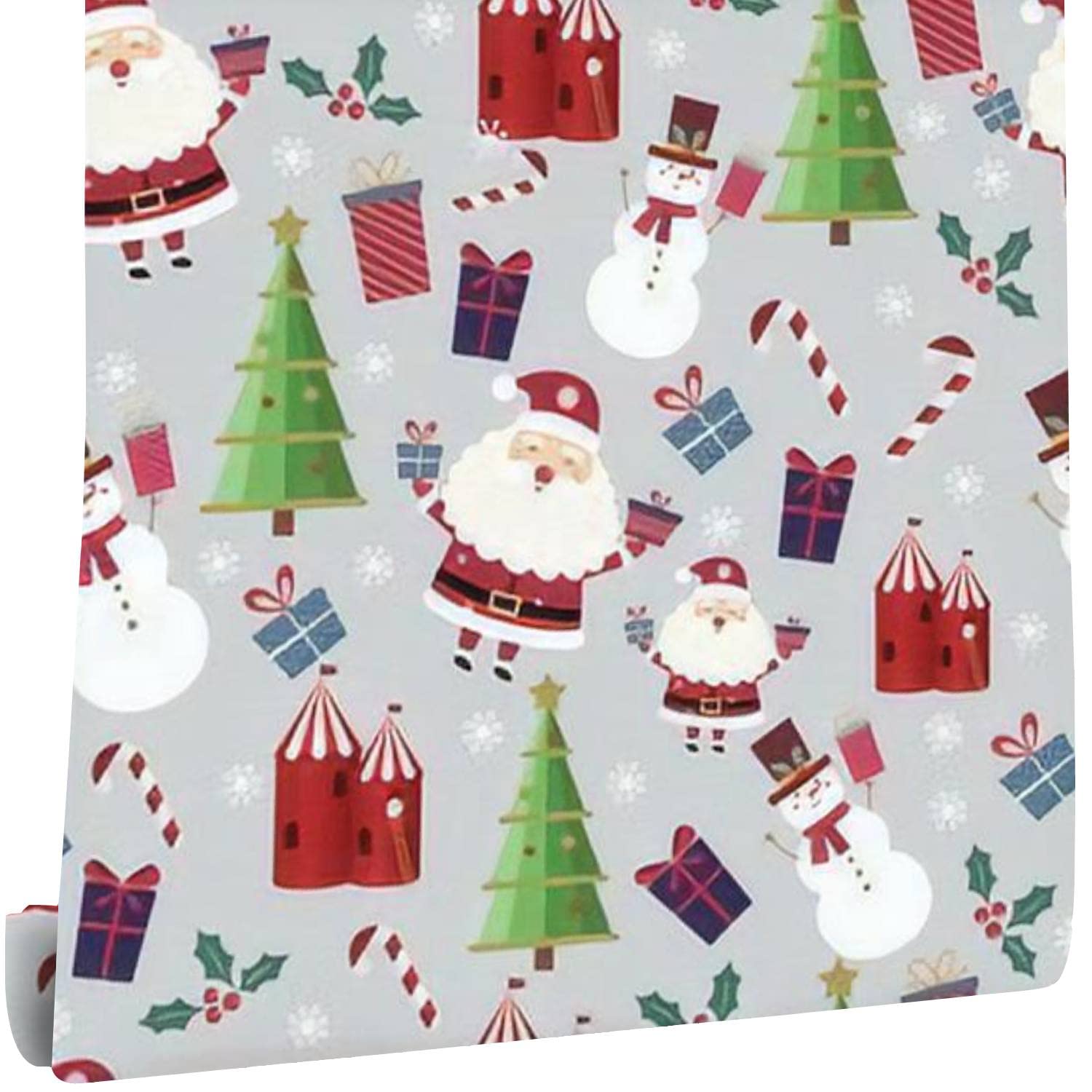 Modern 3D Christmas Santa Claus Tree Snowman Snowflakes Gifts Removable Wall Stickers - Peel and Stick Wallpaper Mural for Living Room, Bedroom, TV Background - Holiday Home Decor for Parties & Festive Season