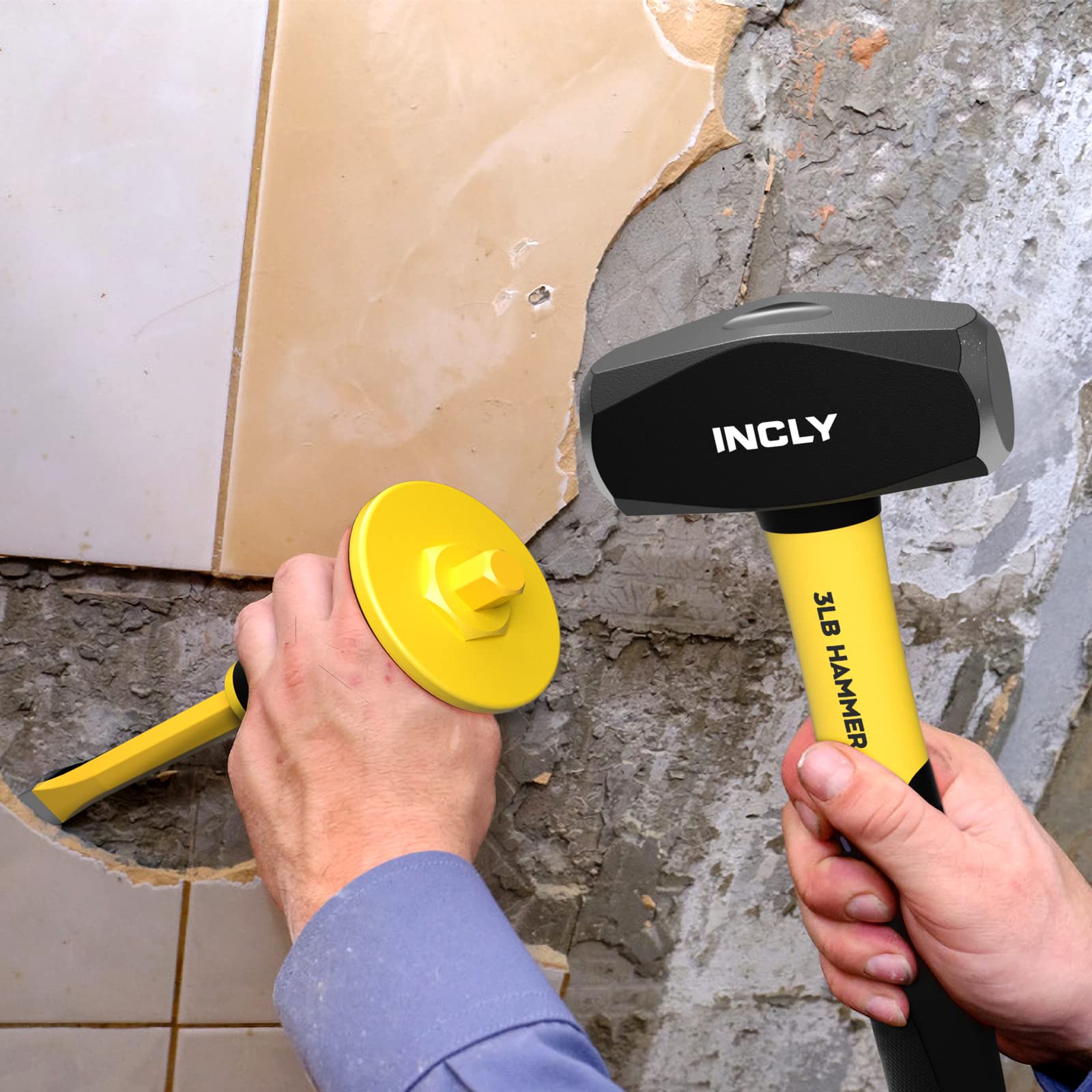 INCLY 4-Piece Geology Rock Pick Kit with 3lb Sledge Hammer, 12