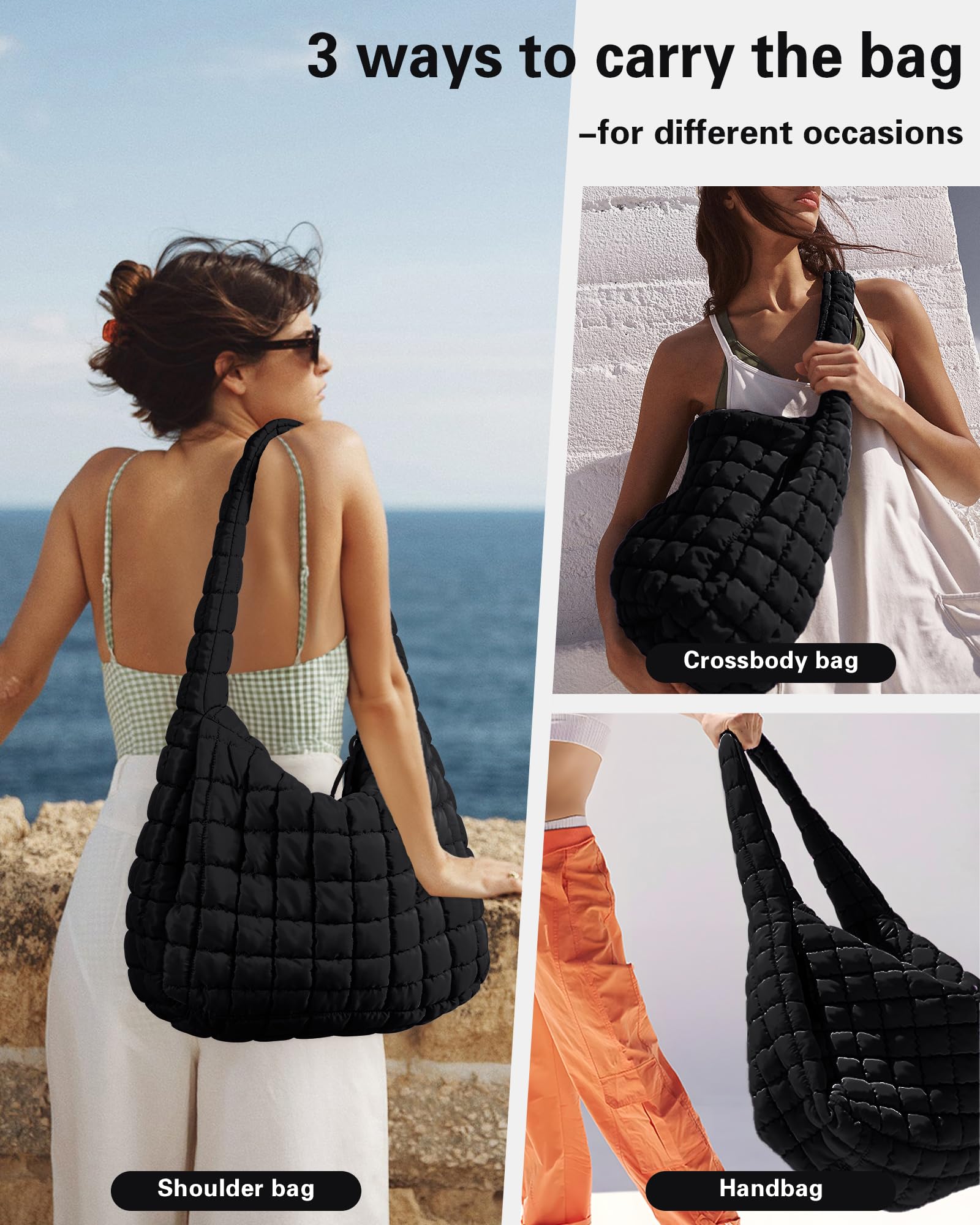 Quilted Puffer Tote Bag for Women - Large Insulated Zippered Handbag, Lightweight Crossbody Shoulder Bag | Perfect for Work, Travel & Daily Use