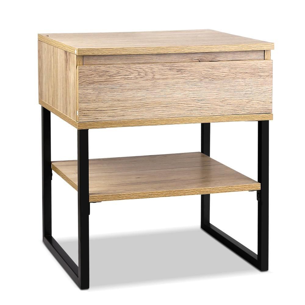 Modern Metal Bedside Table with Drawer - Rustic Industrial Nightstand for Bedroom, Living Room, or Office - Compact Storage Solution for Small Spaces