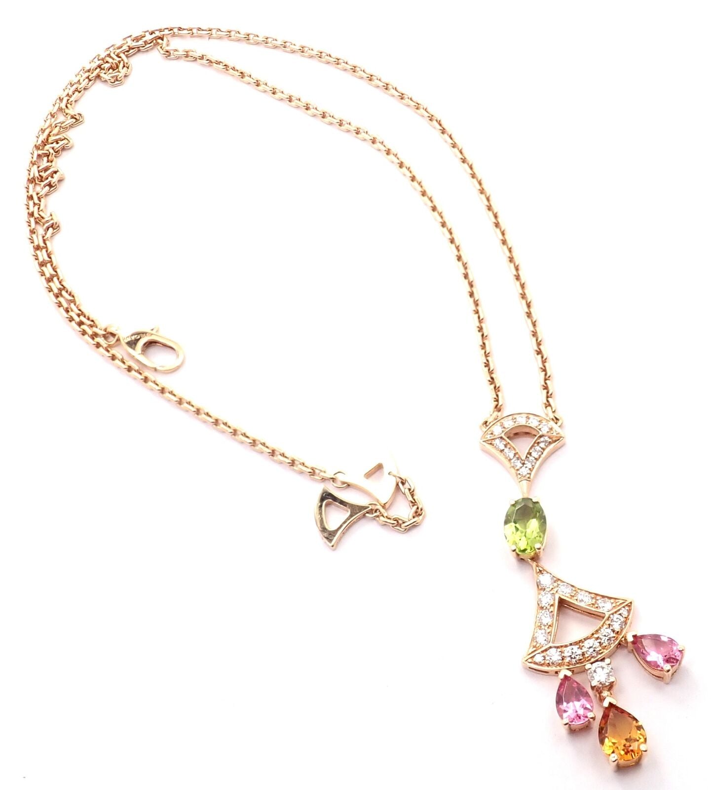 Authentic Bvlgari Diva Dream 18K Rose Gold Diamond & Peridot Necklace with Certification - Elegant Jewelry for Weddings, Parties & Special Occasions