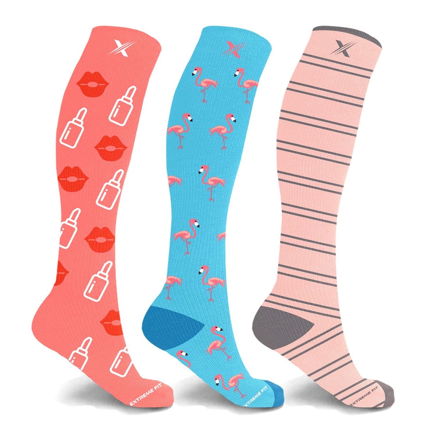 Extreme Fit Compression Socks Knee High - Best for Running, Sports & Pregnancy Relief - 3 Pairs Set - Perfect for Marathon Training, Post-Workout Recovery & Maternity Support