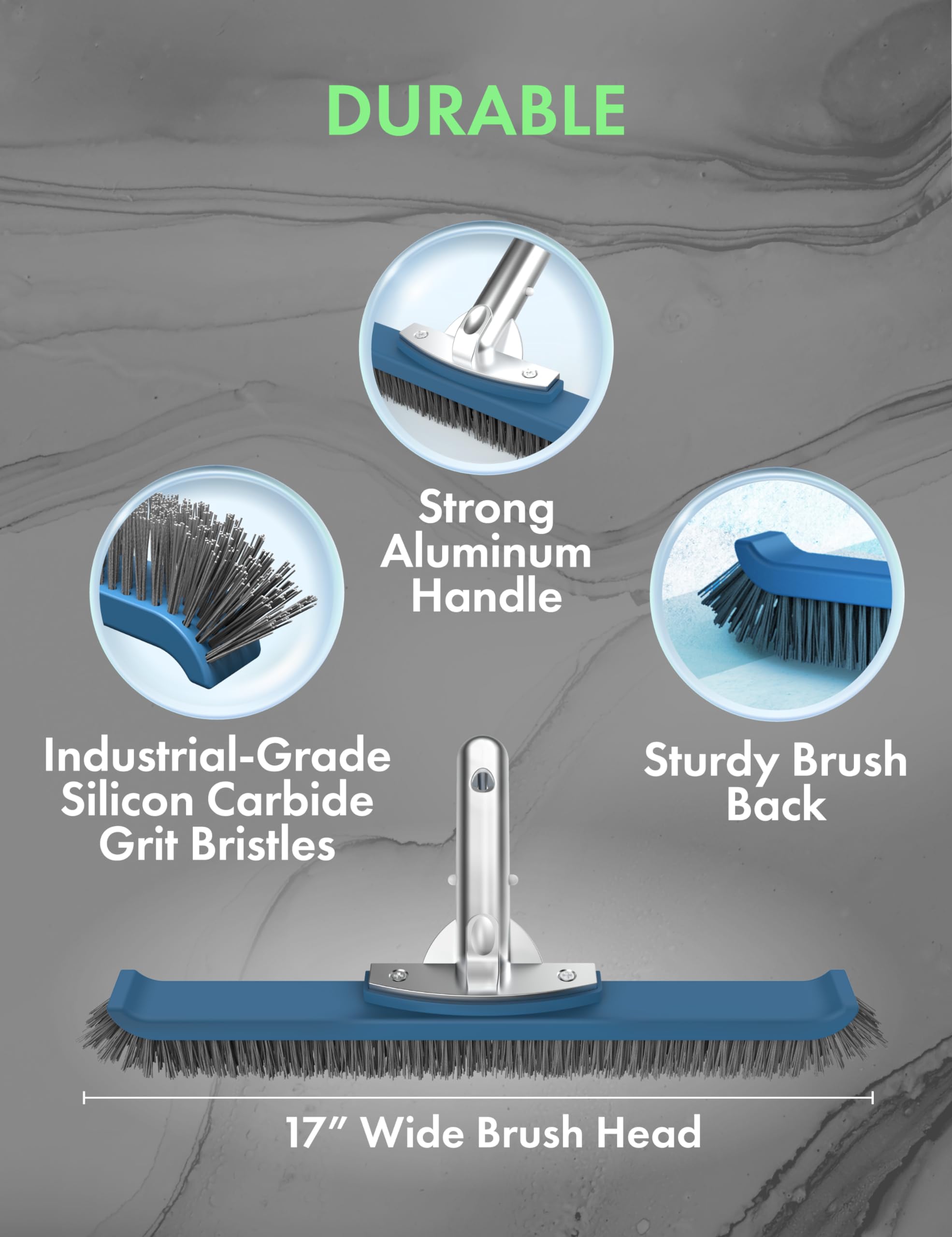 Heavy Duty Pool Brush Head for Inground Swimming Pools - Industrial Grade Stiff Bristles with Reinforced Aluminum Frame - Perfect for Concrete, Tile & Gunite Surfaces - Not for Vinyl Pools - Ideal for Professional Cleaning & Tough Stain Removal