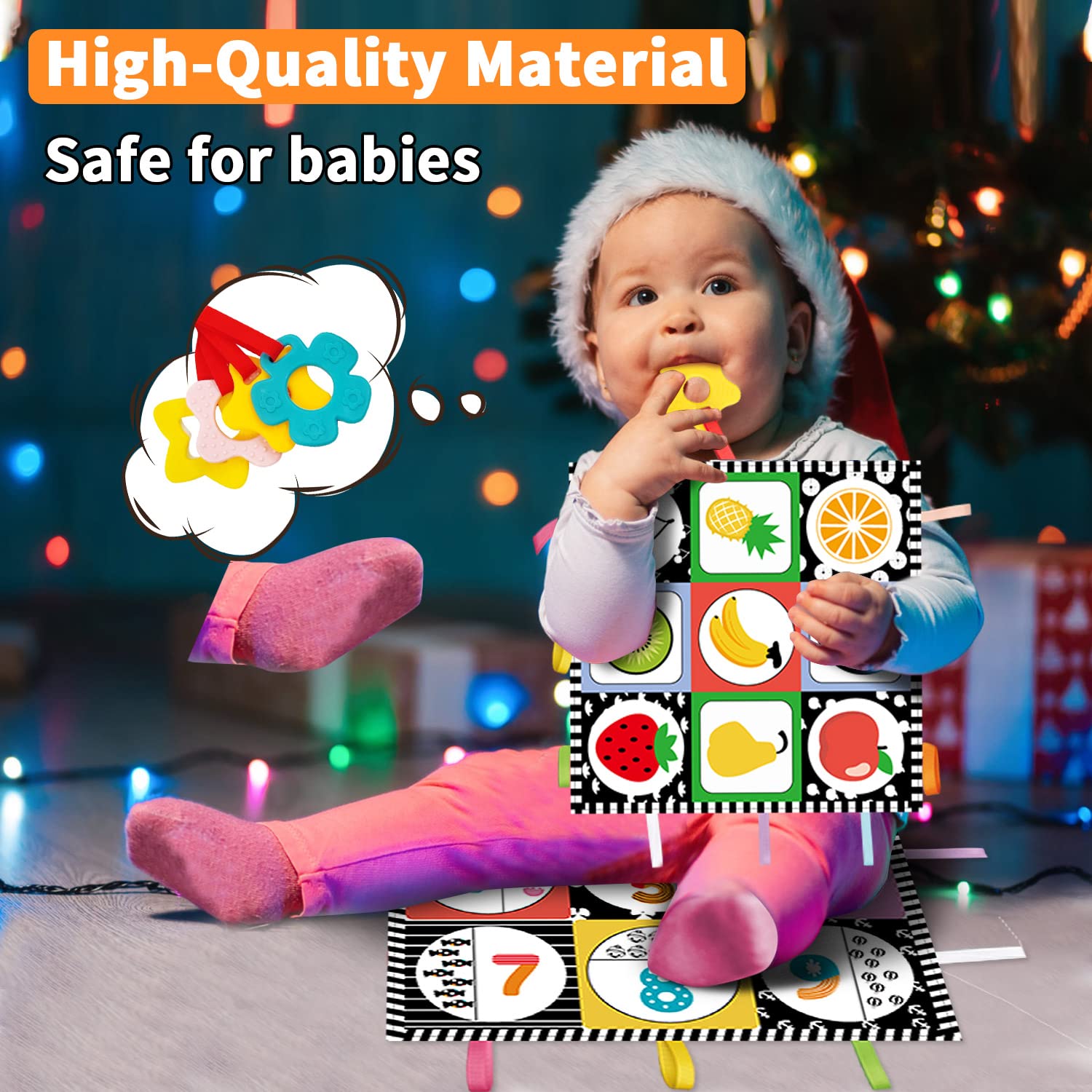 Black and White High Contrast Baby Toys - Sensory Toys for Infants 0-18 Months | Montessori Learning Activities with Mirror & Teether | 4-Pack Newborn Tummy Time Toys - Perfect Gift for Baby Boys & Girls | Stimulates Visual Development & Sensory Play