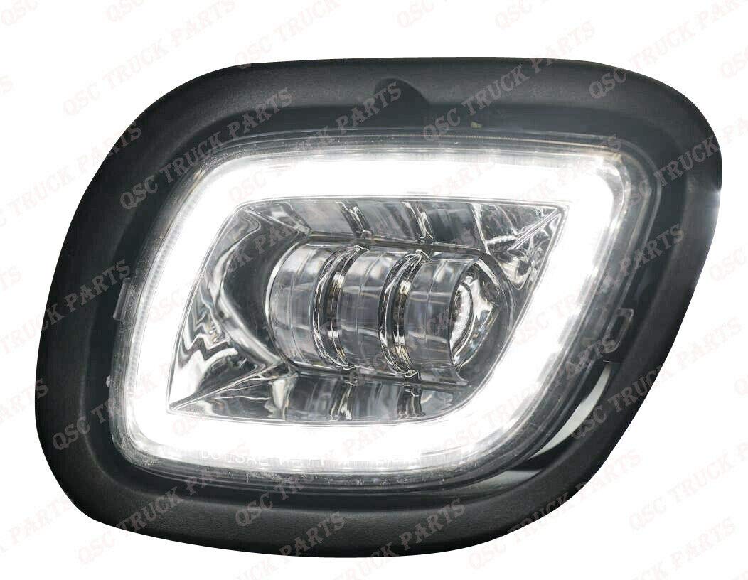 QSC Full LED Chrome Fog Lights with Halo for Freightliner Cascadia 2008-2017 - Durable Truck Lighting for Night Driving & Bad Weather Conditions