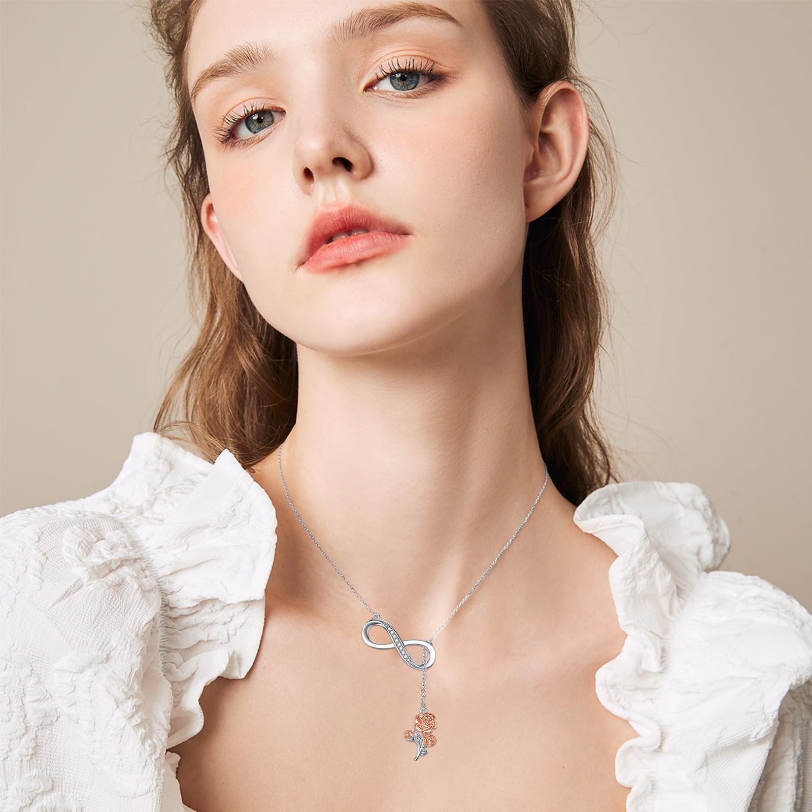 OCJ Birth Flower Necklace - 925 Sterling Silver Infinity Y-Necklace | Personalized Birth Month Jewelry for Women | Elegant Birthday, Graduation & Mother's Day Gift for Wife, Mom, Girlfriend or Best Friend | Perfect for Everyday Wear, Special Occasions & Heartfelt Gifting