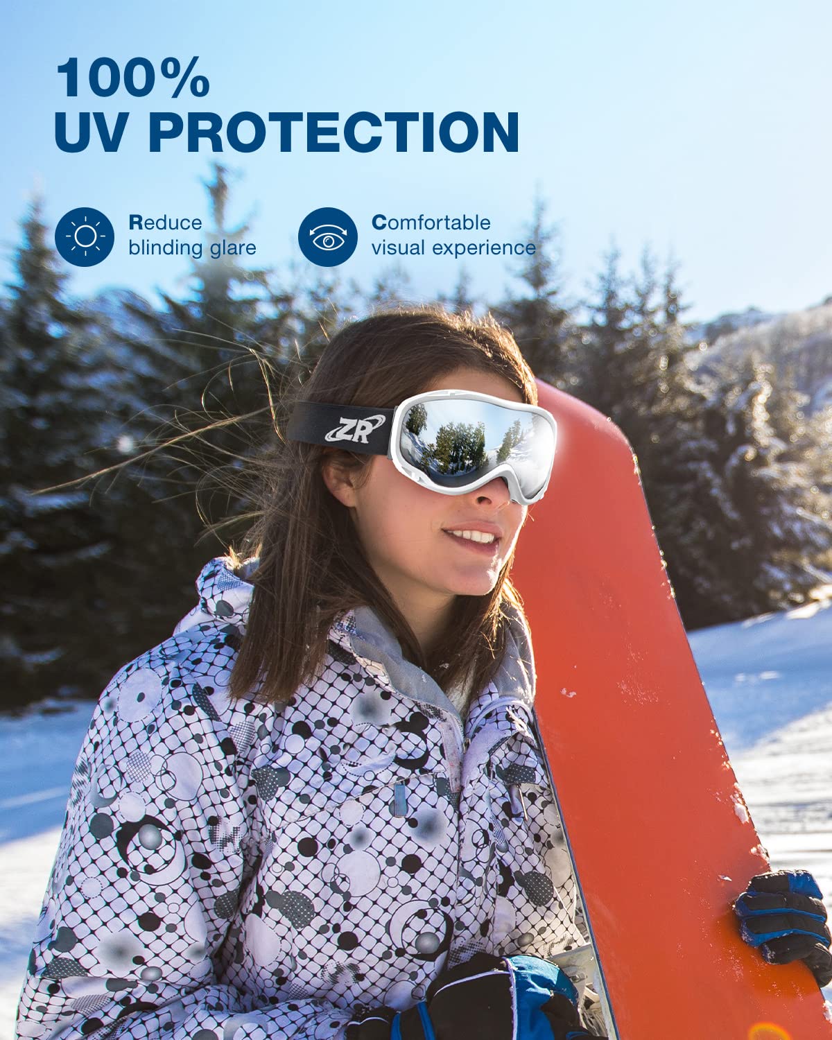 ZIONOR Lagopus Ski & Snowboard Goggles - UV Protection Anti-Fog Snow Goggles for Men, Women & Youth - VLT 8.6% White Frame with Silver Lens - Perfect for Skiing, Snowboarding & Winter Sports