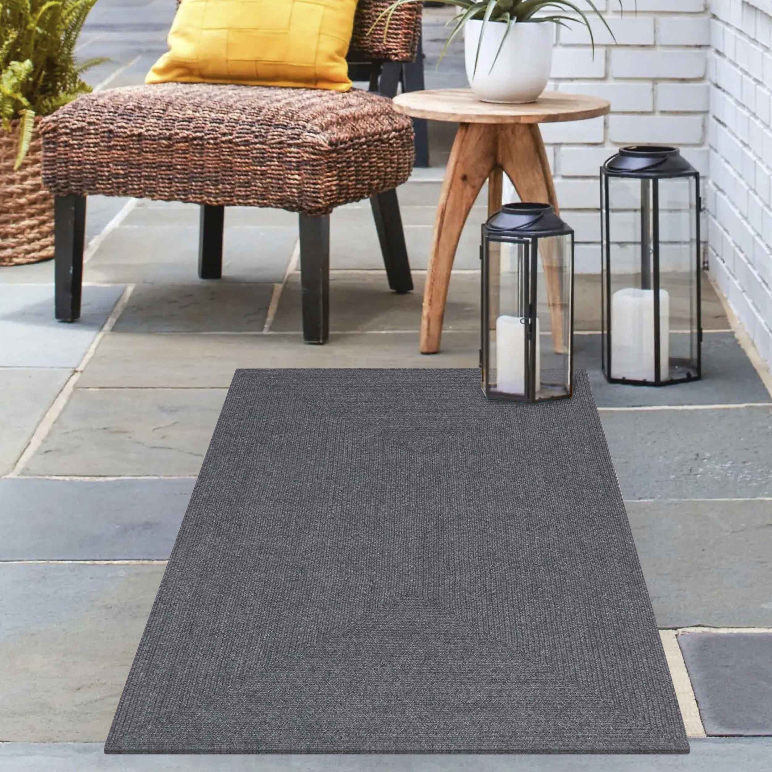 Bohemian Rectangle Indoor Outdoor Rugs - Solid Braided Jute Area Rug for Living Room, Bedroom, Patio & Deck - Non-Slip Eco-Friendly Home Decor