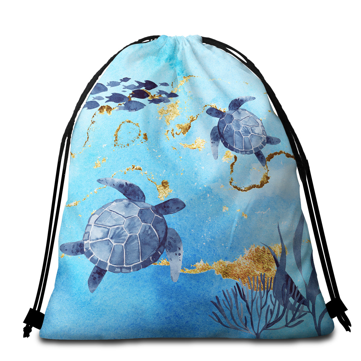 Golden Sea Turtle Bay Round Beach Towel - Large 60
