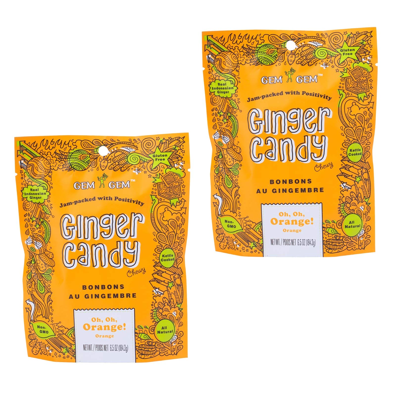 Premium Chewy Ginger Candy - Orange Flavor, 6.5oz (Pack of 2) | Natural Ginger Chews for Nausea Relief, Motion Sickness & Digestive Support | Perfect for Travel, Pregnancy & Wellness