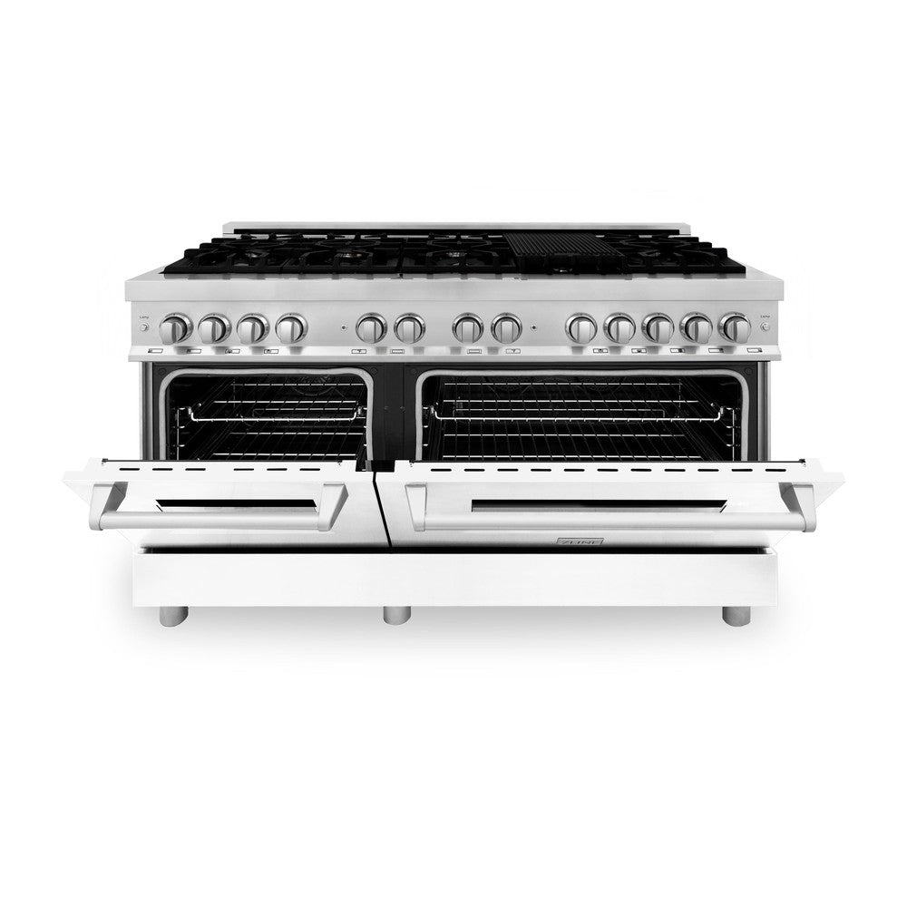ZLINE 60-inch 7.4 cu. ft. Dual Fuel Range with 9-Burner Gas Cooktop & 2 Electric Convection Ovens - Stainless Steel with White Matte Doors (RA WM 60) | Professional Kitchen Appliance for Home Chefs & Cooking Enthusiasts