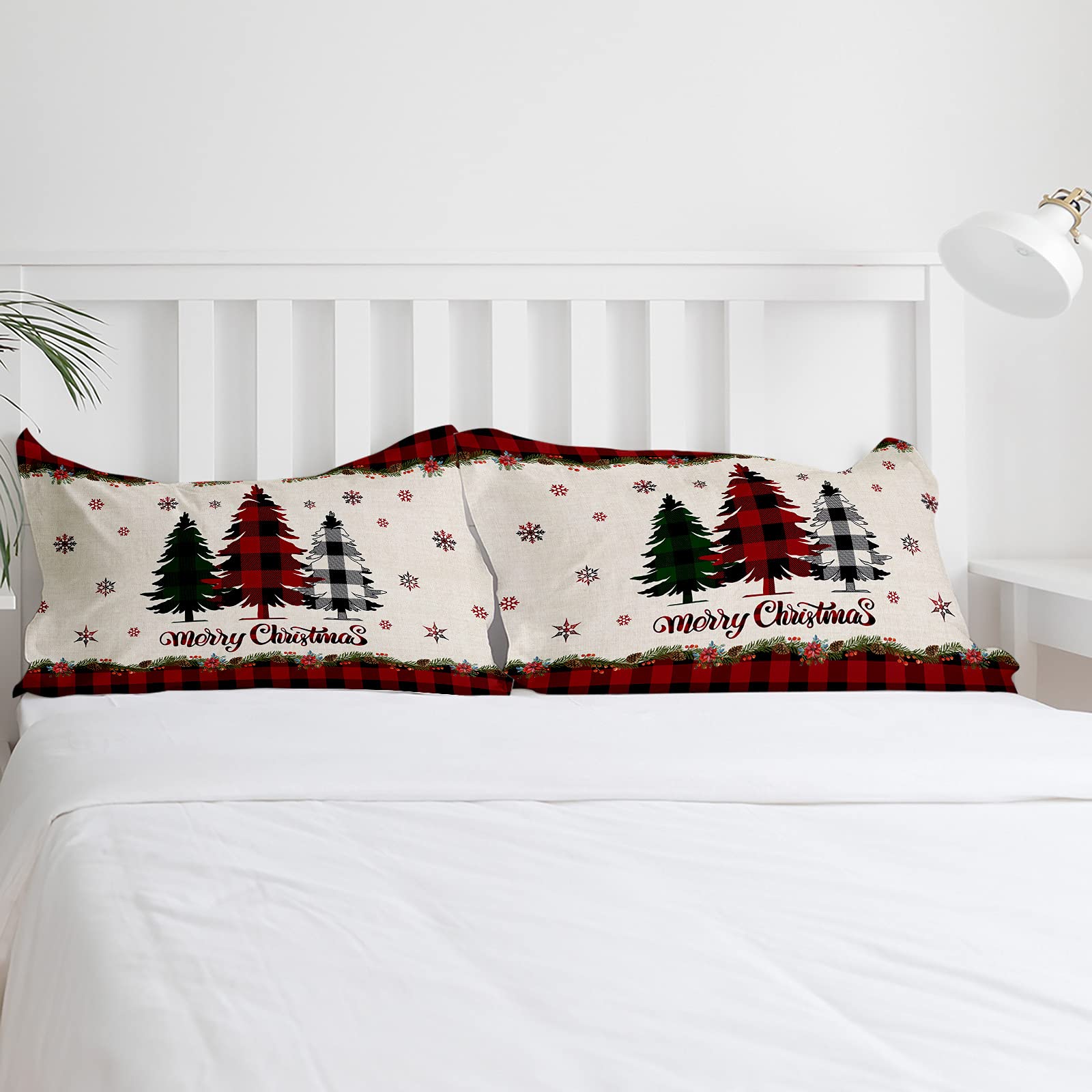 Full Size 3-Piece Buffalo Plaid Duvet Cover Set with 2 Pillow Shams - Lightweight Soft Comforter Cover with Christmas Tree Design | Perfect for Holiday Bedroom Decor & Cozy Winter Nights