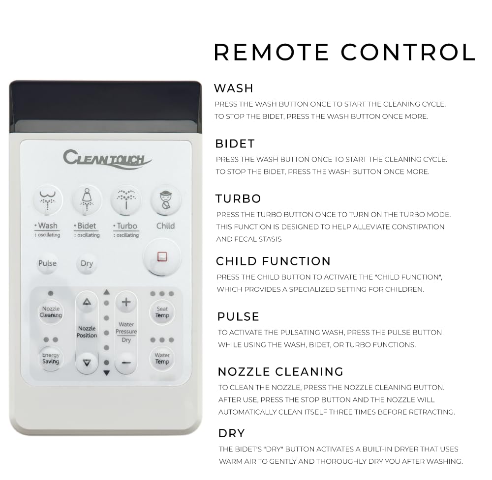 CLEANTOUCH CT-2100R Smart Bidet Toilet Seat with Warm Water, Heated Seat & Air Dryer - Stainless Steel Self-Cleaning Nozzle & LED Nightlight - Made in Korea - Perfect for Modern Bathrooms & Luxury Home Upgrades