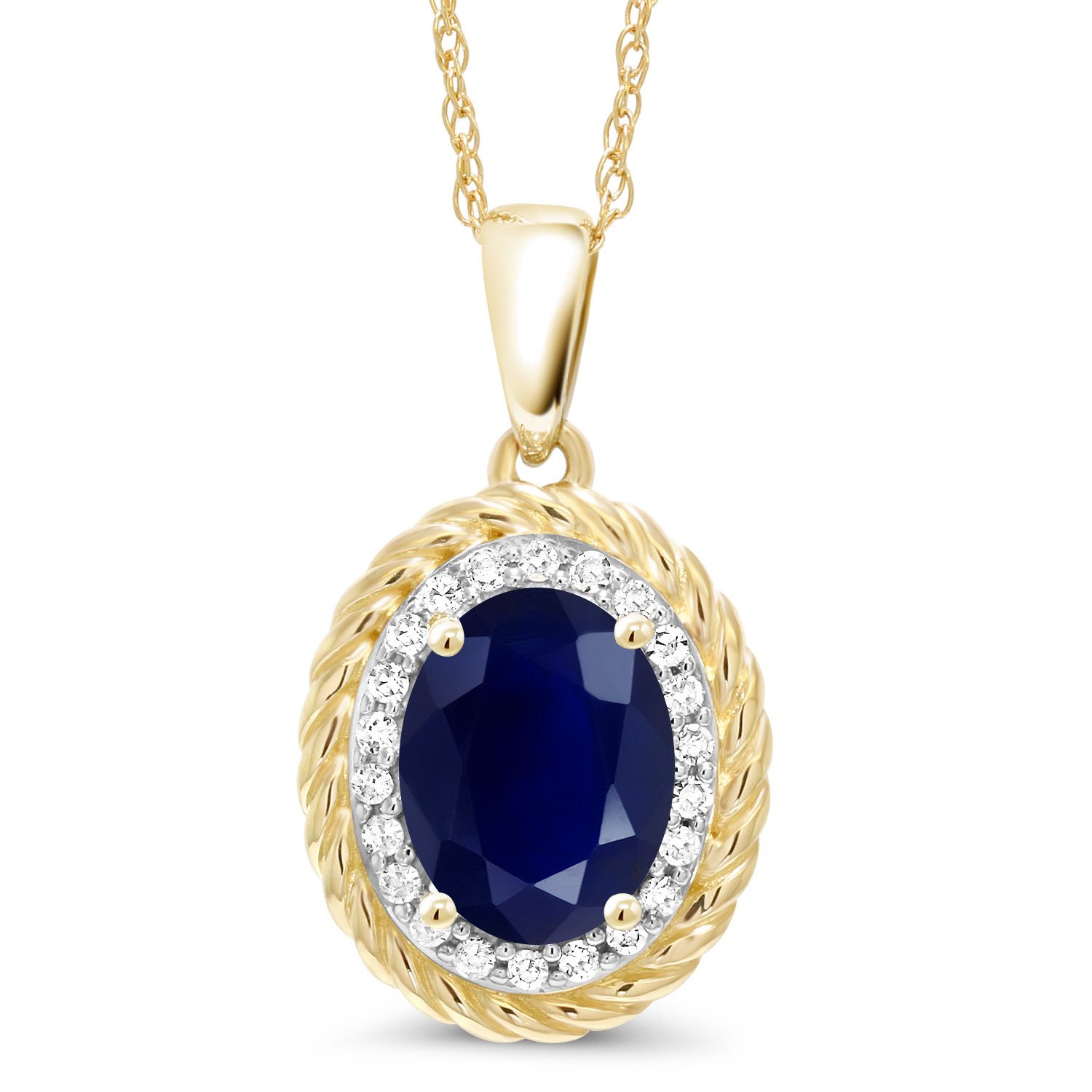 14K Yellow Gold Oval 8x6mm Gemstone Birthstone & White Diamond Necklace for Women - 18 Inch Chain | Elegant Gift for Birthday, Anniversary & Special Occasions