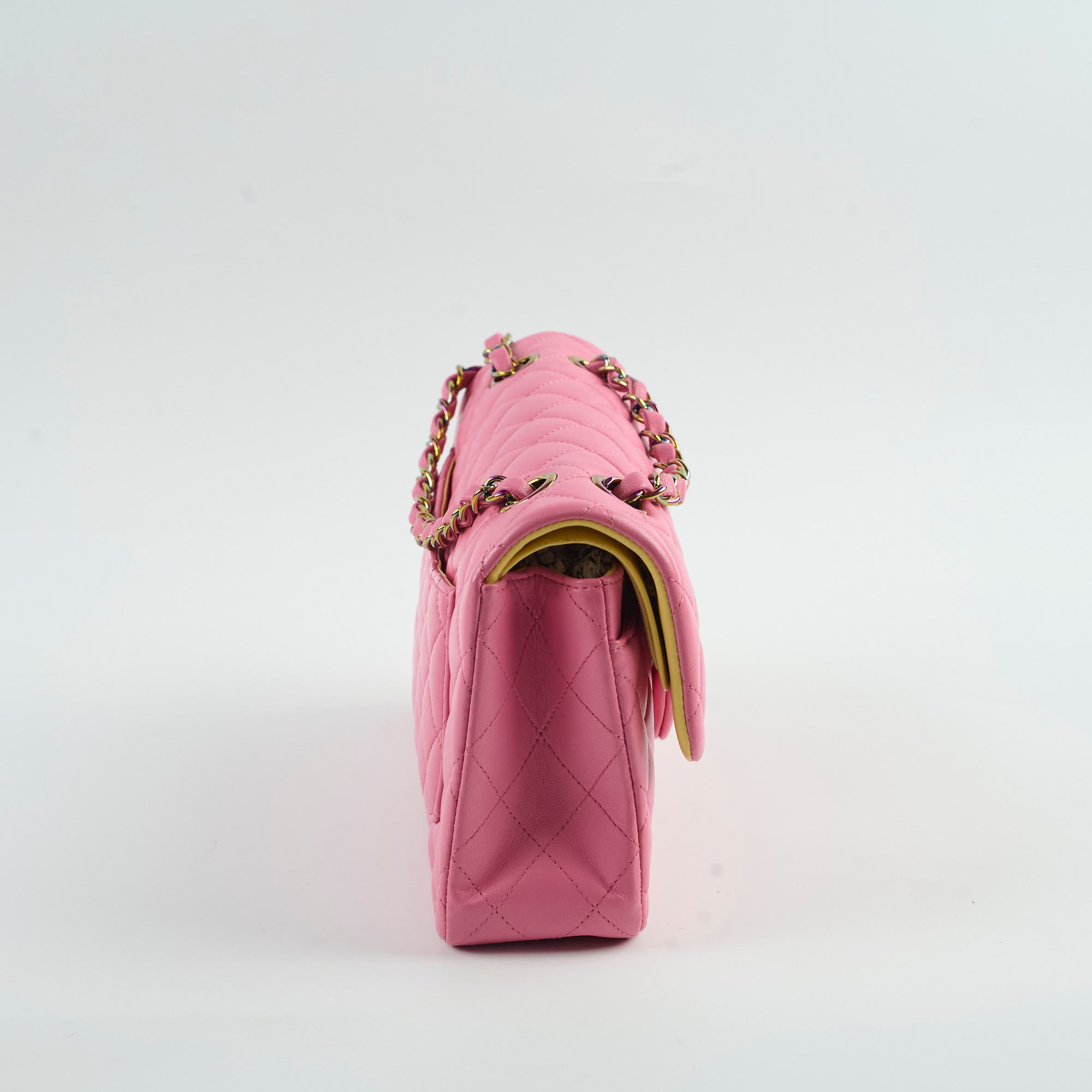 Chanel Small Double Classic Flap Bag in Pink & Yellow | Luxury Designer Crossbody Purse for Women | Perfect for Date Night & Special Occasions