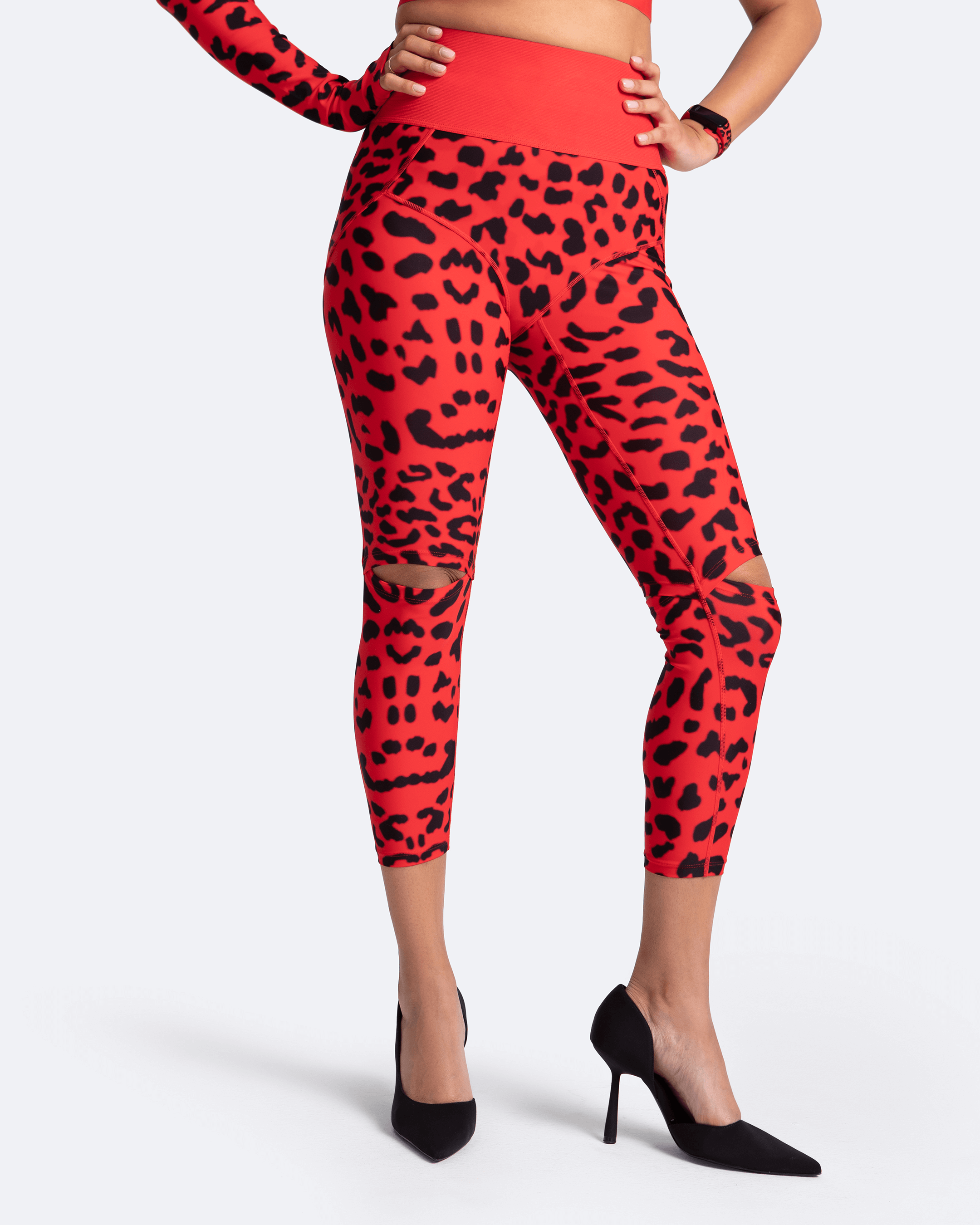 High Rise Knee Slit Leggings for Women - Yoga Pants with Side Slits, Stretchy Workout Leggings for Running, Gym & Lounge - Plus Size Available