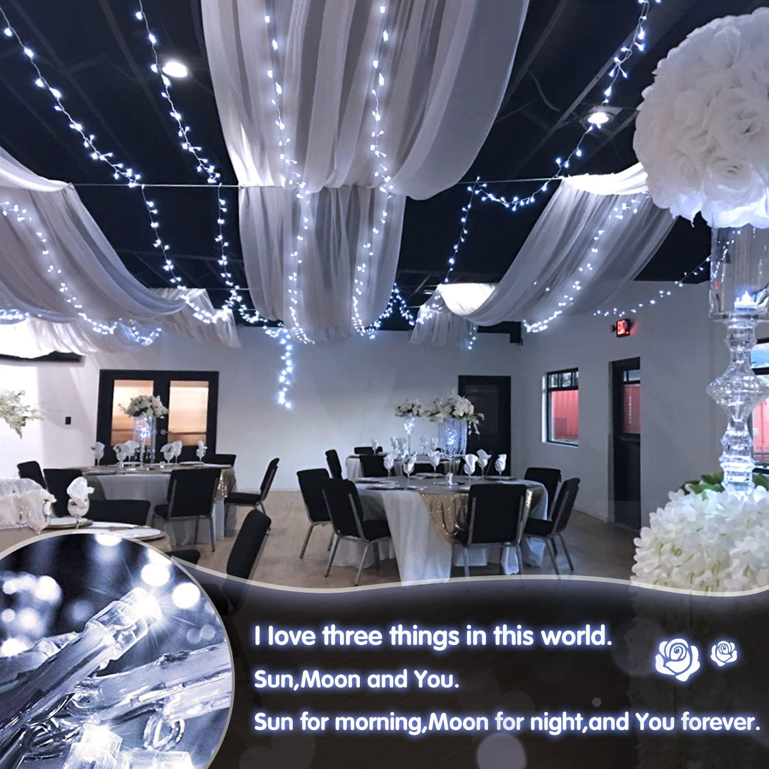 JMEXSUSS 33ft 100 LED White Battery Operated String Lights - Waterproof Outdoor Fairy Lights with Remote Control, 8 Lighting Modes for Christmas Decorations, Wedding, Bedroom, Tree & Garden Party Lighting