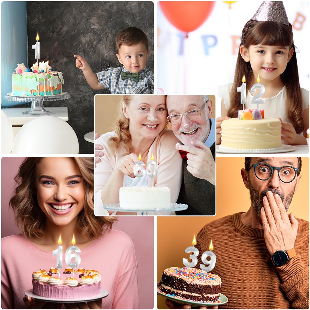 39 Number Candles for Birthday Cake - Silver Decorations for Party Wedding