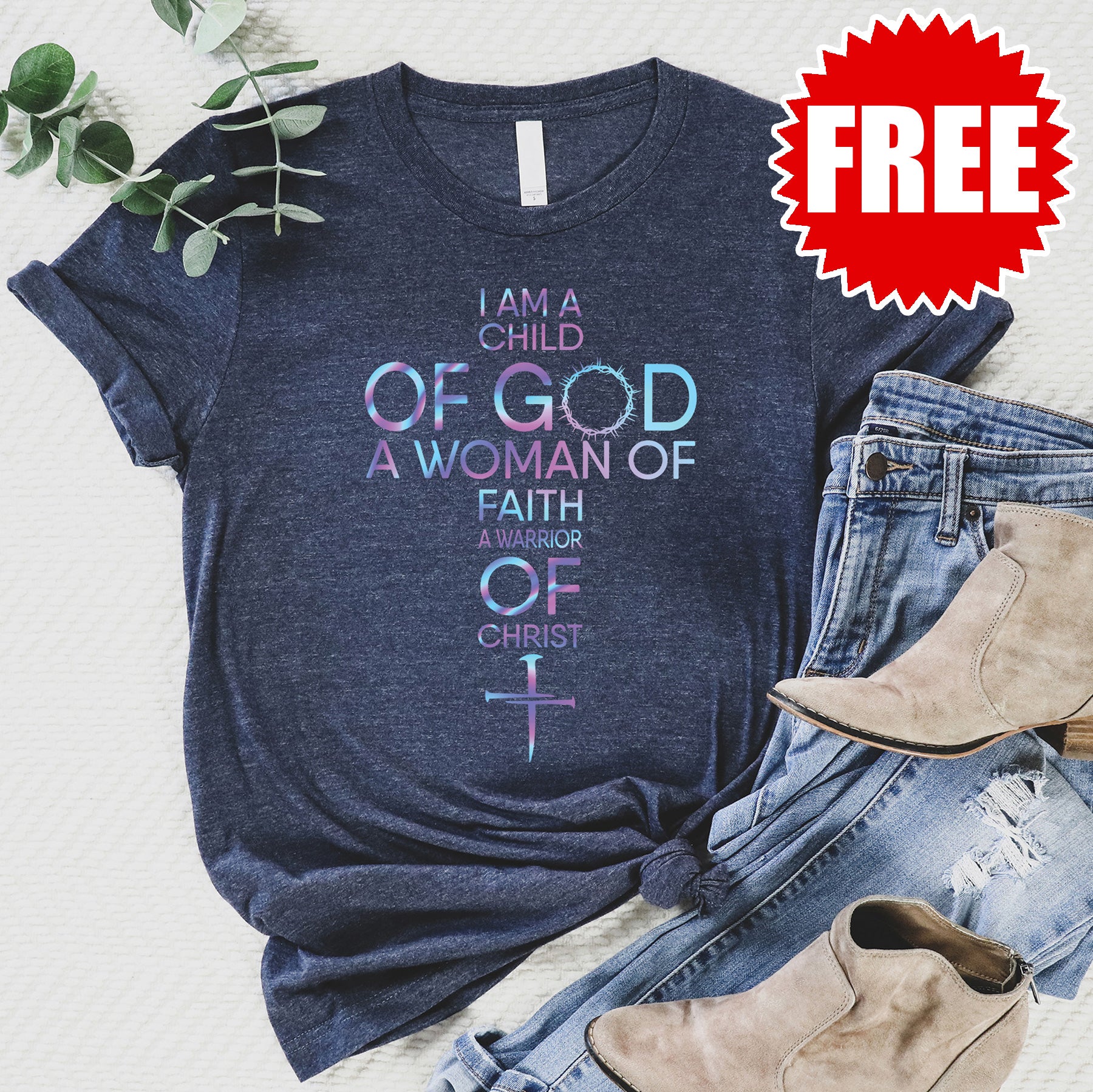 Child of God Christian T-Shirt - Heather Navy Cotton Tee - Faith-Based Apparel for Men & Women - Perfect for Church, Worship & Everyday Wear