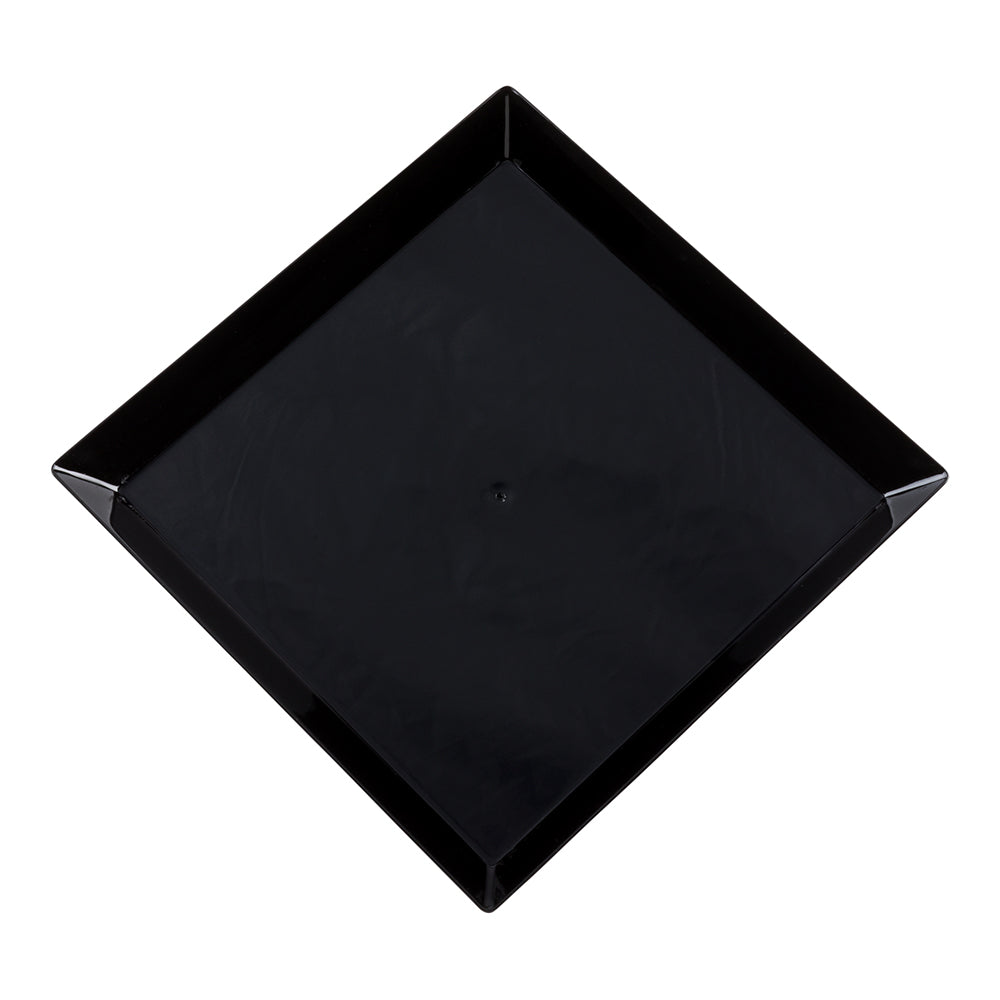 100-Pack Black Square Plastic Dinner Plates & 100 Silver Plastic Mini Spoons - Modern Tableware for Parties, Picnics, and Catering Events