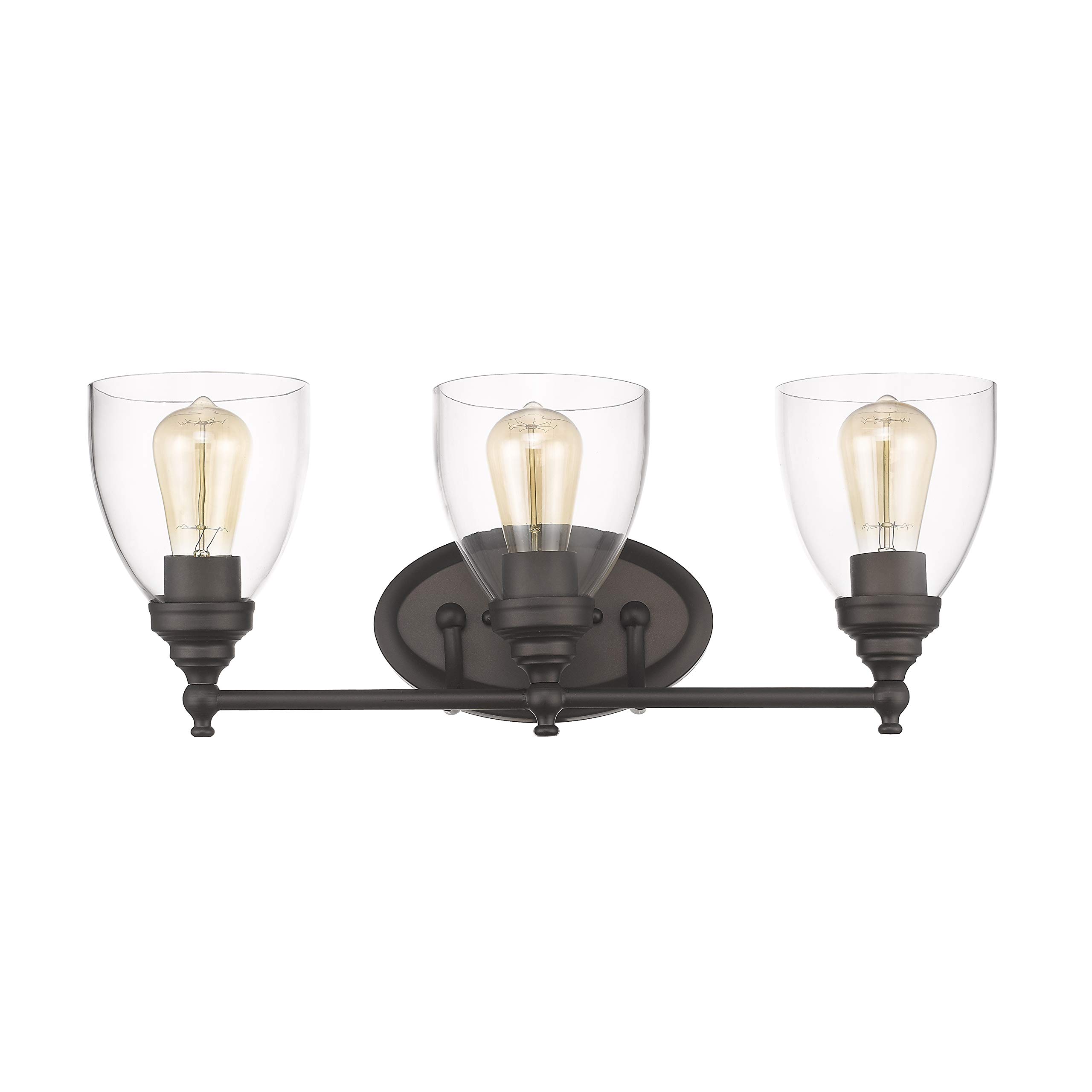 Chloe Lighting Elissa 3-Light Rubbed Bronze Bathroom Vanity Light Fixture with Clear Glass Shades - 23 Inch Wide for Bathroom, Powder Room, or Dressing Area Lighting