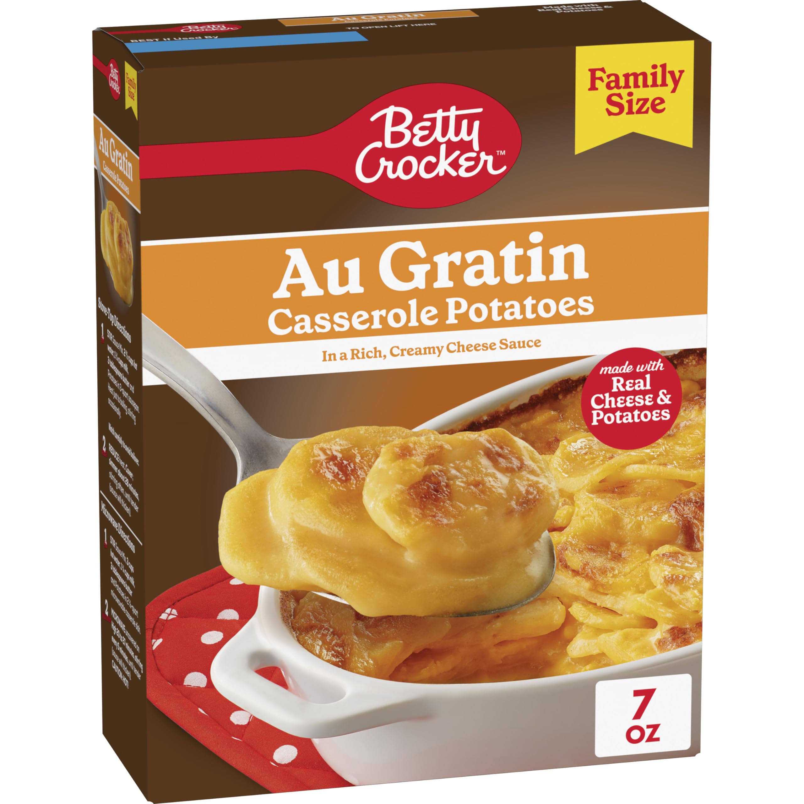 Betty Crocker Au Gratin Potatoes with Real Cheese - Family Size 7 oz Box - Easy Homemade Casserole for Dinner & Holiday Gatherings