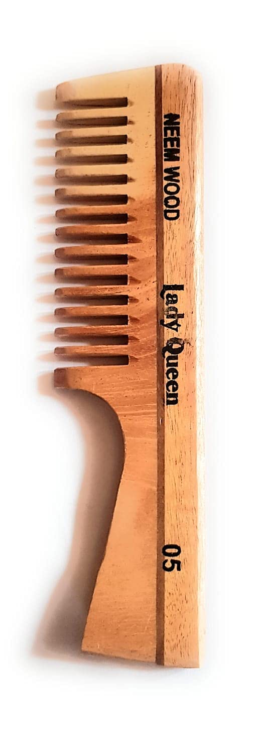 Pure Neem Wood Wide Tooth Comb with Handle for Scalp Massage & Hair Growth | Natural Hair Detangler for Curly, Thick & Long Hair | Perfect for Daily Hair Care & Relaxation at Home