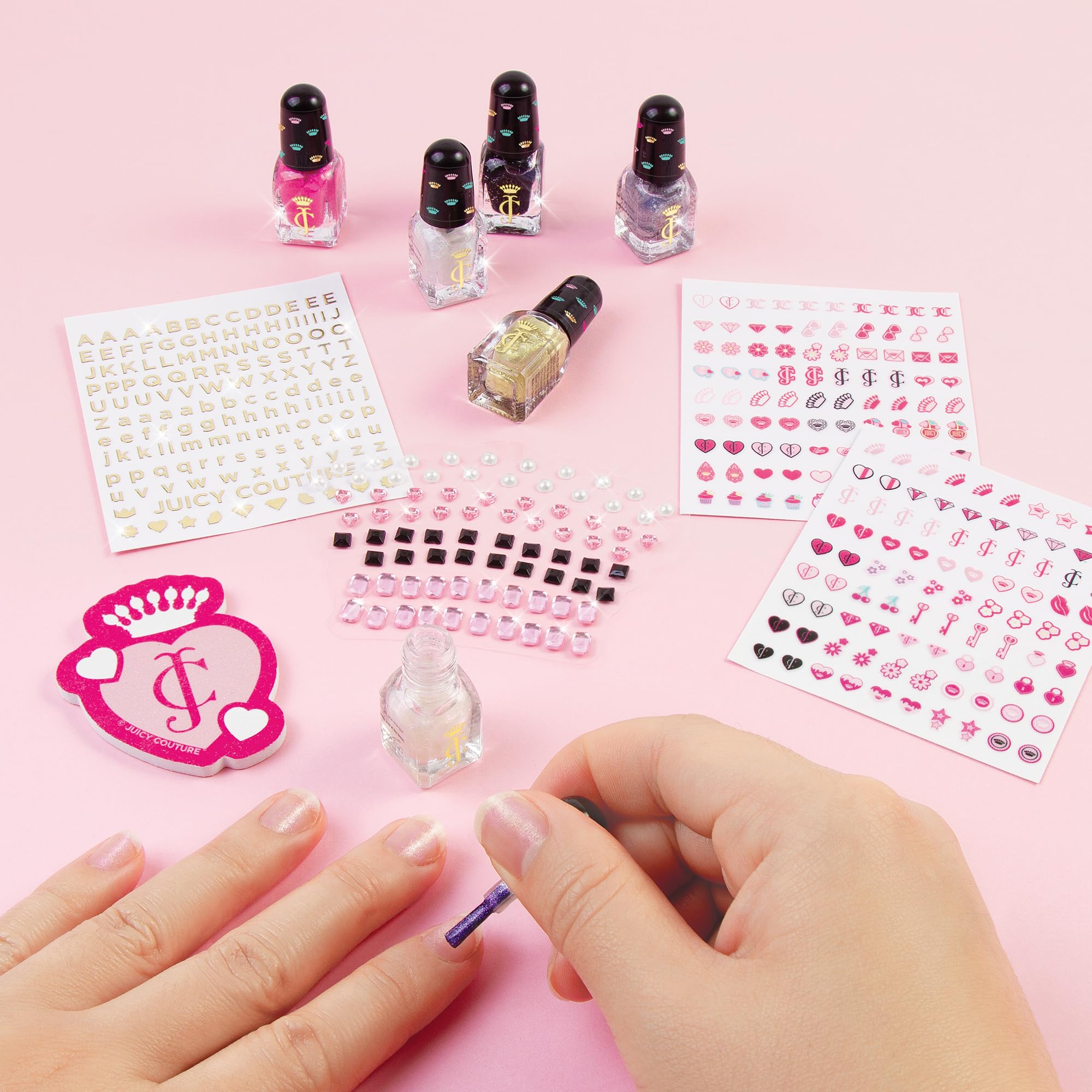 Juicy Couture Dazzling Designs Complete Nail Art Set for Girls & Kids Ages 8+ - 6 Nail Polish Colors, Gems & Sticker Sheets | DIY Manicure Kit for Birthday Gifts, Spa Parties & Creative Play