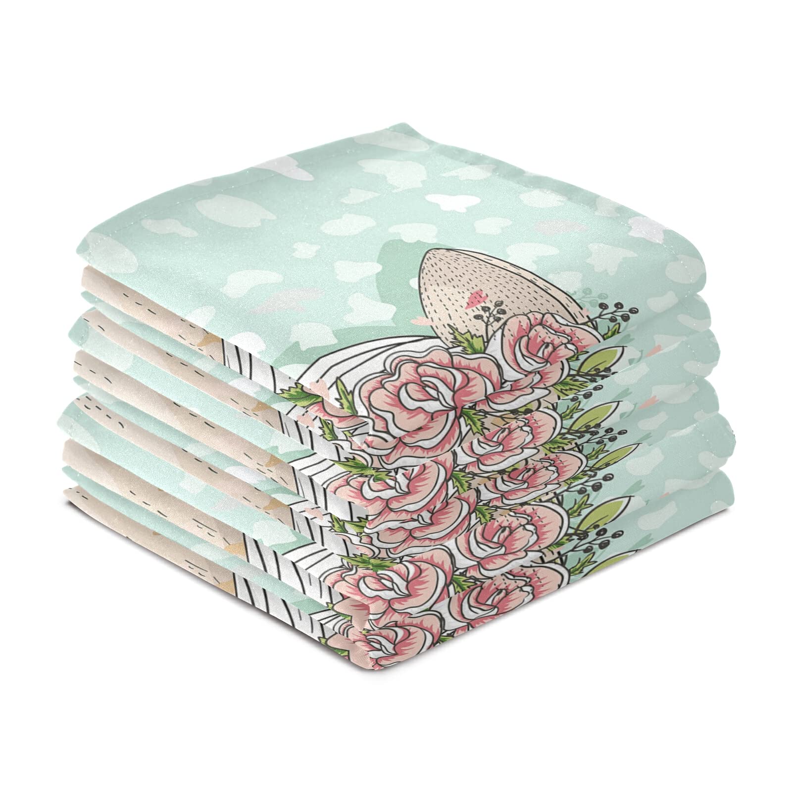 Fairytale Horse with Flowers Set of 6 Polyester Kitchen Dish Towels - Hemmed Waffle Weave Dishcloths, Hand & Bar Tea Towels with Hanging Loop for Kitchen, Dining & Hostess Gifts