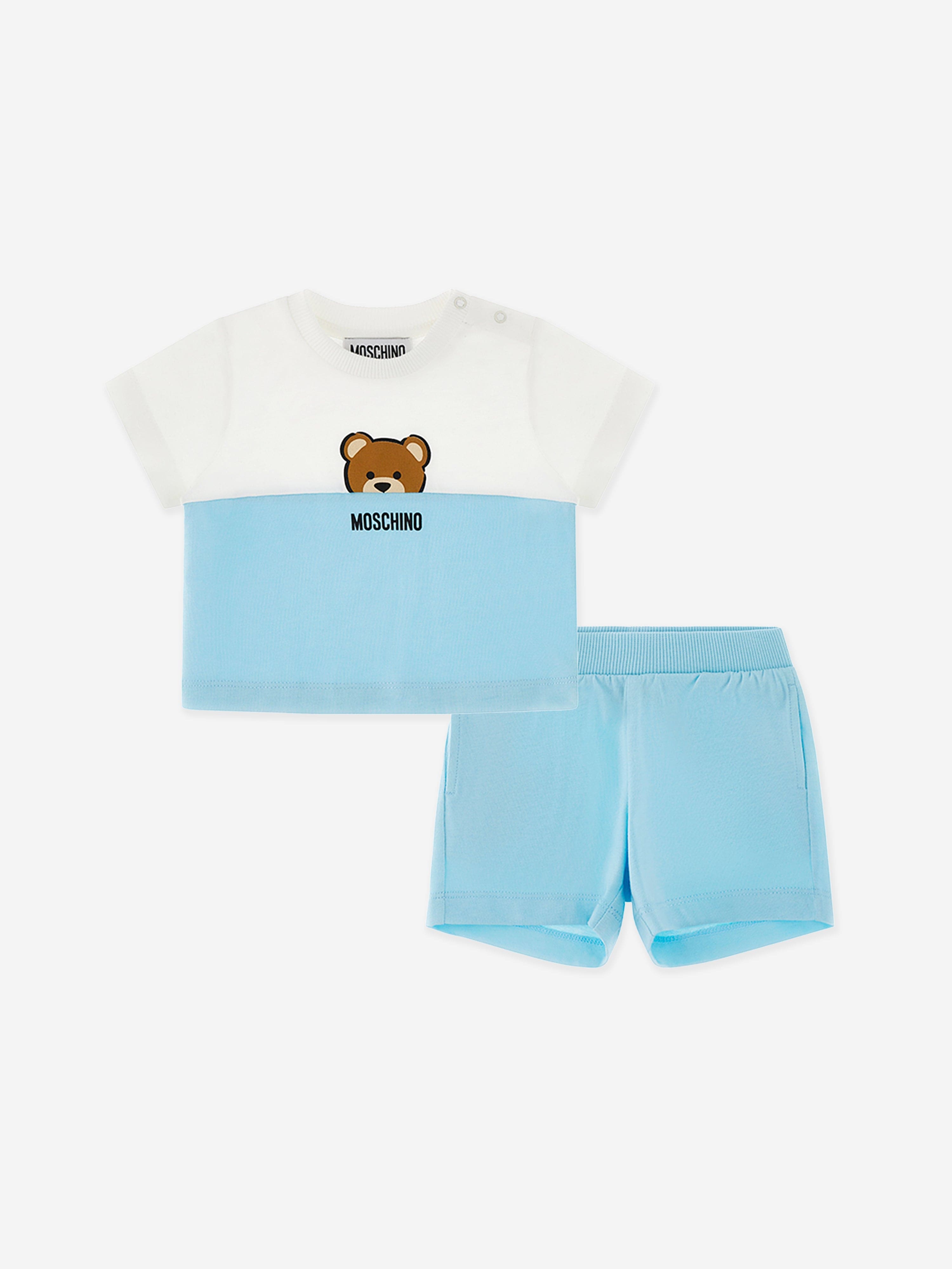 Baby Boys Blue Teddy Bear Short Set - Soft Cotton Outfit for Playtime & Casual Wear