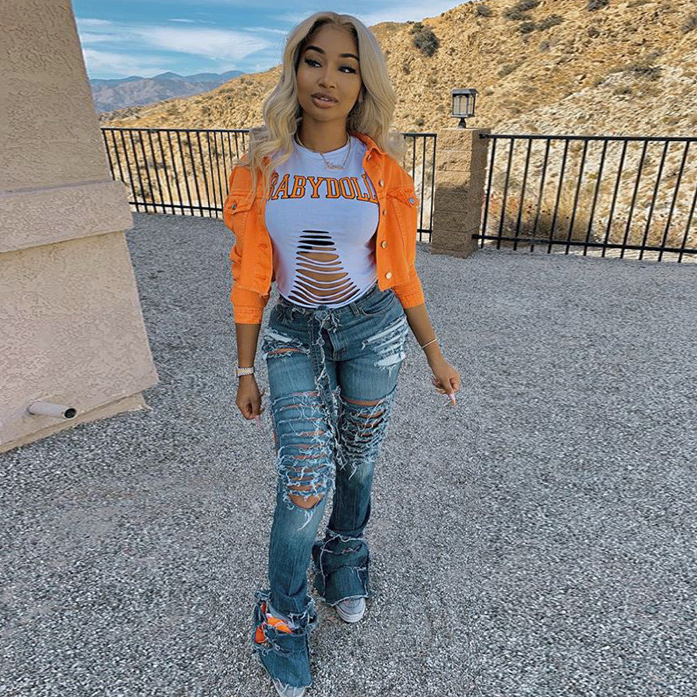 Women's Denim Jacket - Streetwear Cropped Jean Jacket for Women, Casual Bodycon Outwear Coat | Perfect for Everyday Wear, Night Out & Fashion Street Style