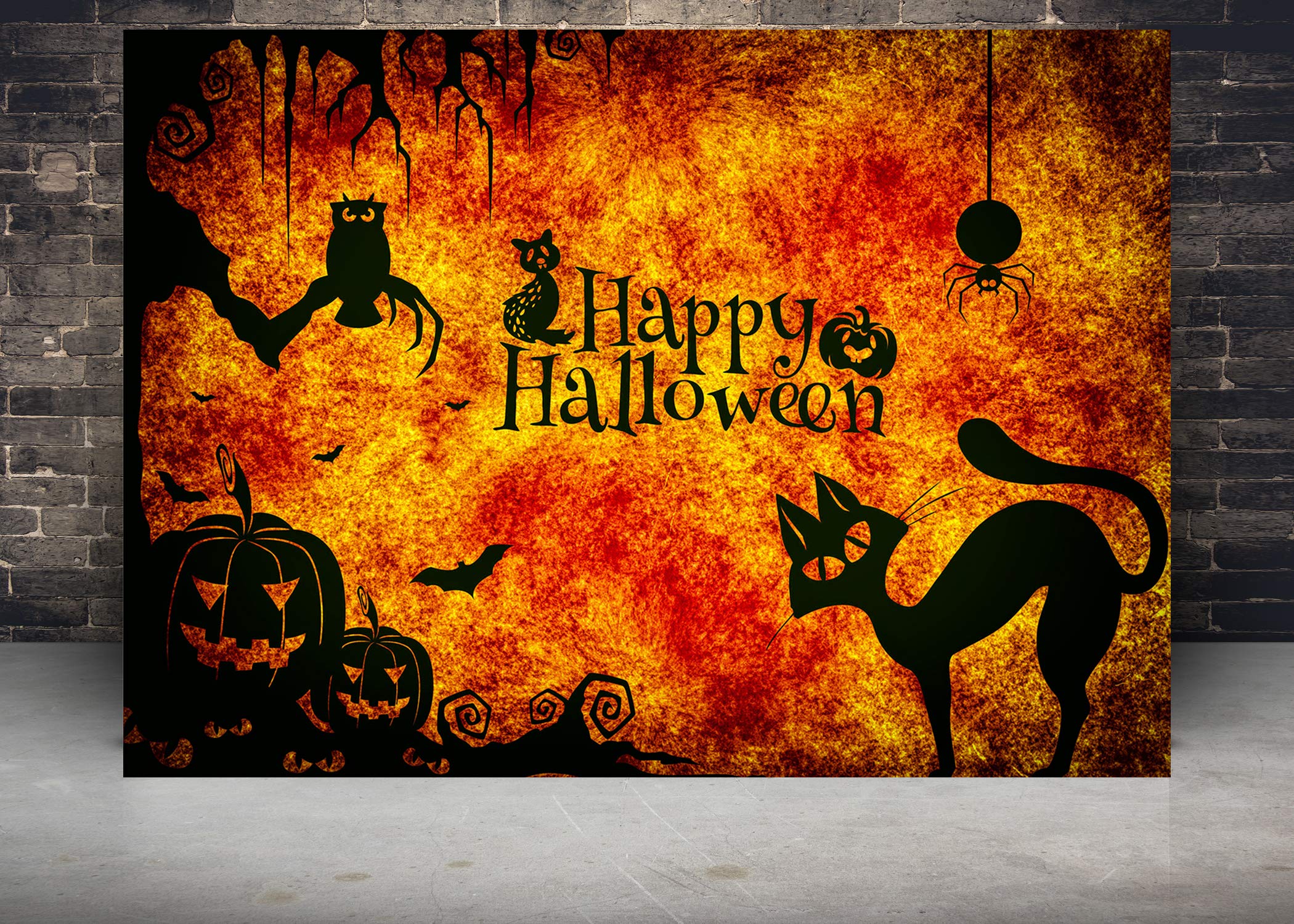 7X5FT Halloween Photo Backdrop - Pumpkin Cat Spider Bat Owl Paper-Cut Design Seamless Vinyl Photography Background for Studio, Party Decor, and Social Media Content Creation